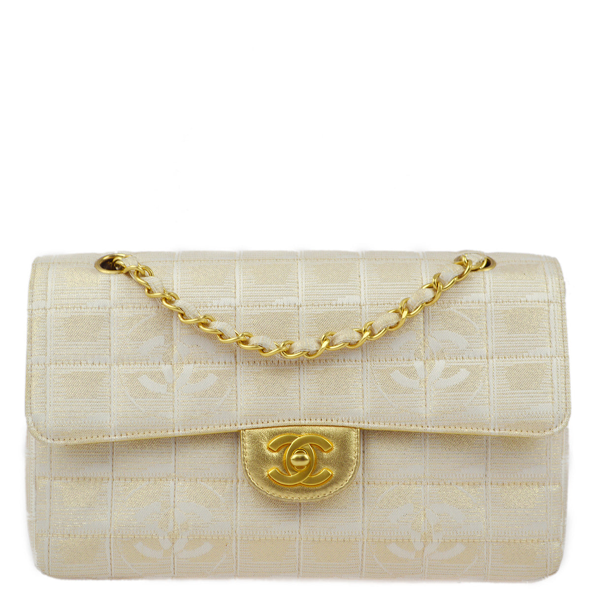 Chanel 2000-2001 Gold Jacquard Nylon Travel Line Shoulder Bag