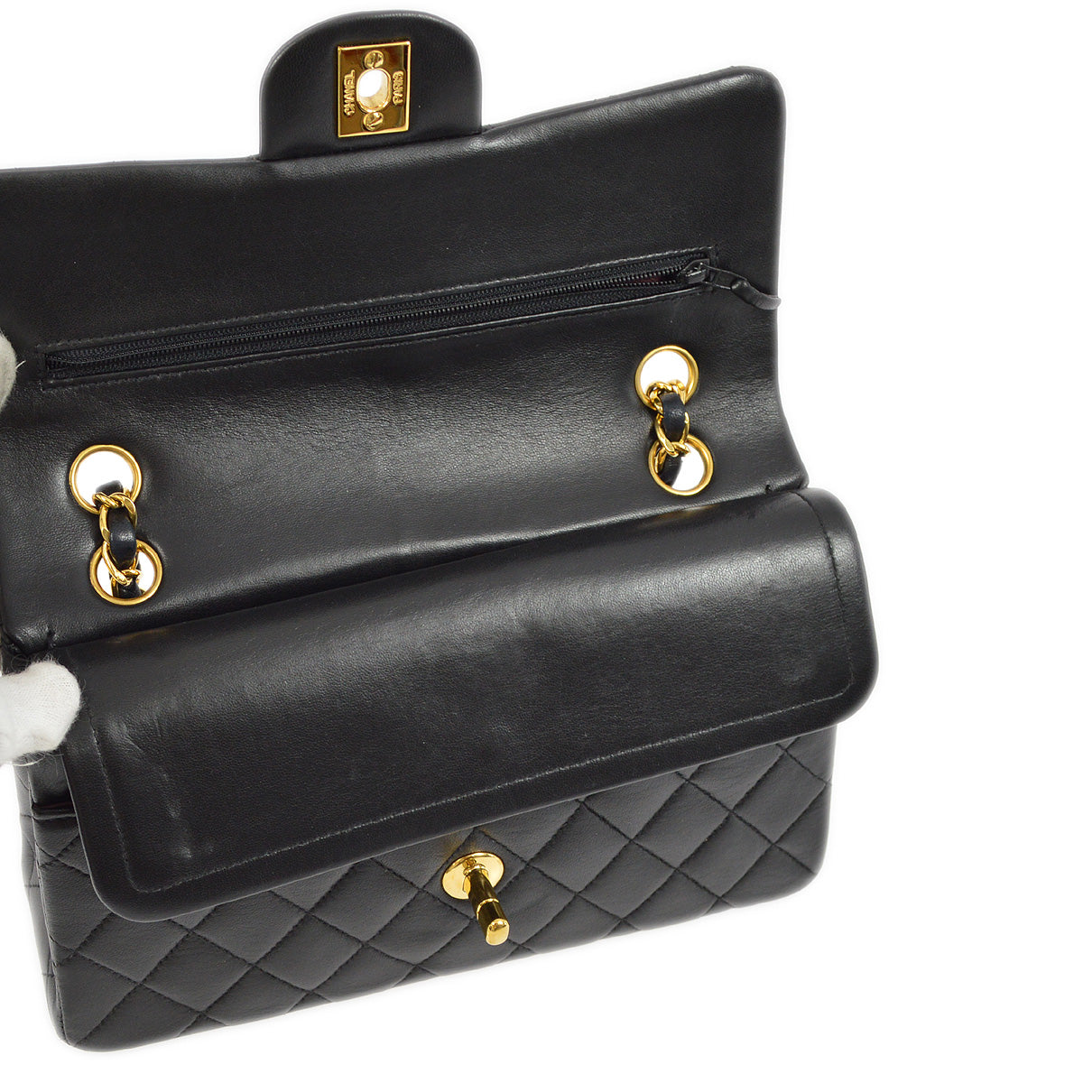 Chanel 2000-2001 Black Lambskin Small Classic Double Flap Shoulder Bag