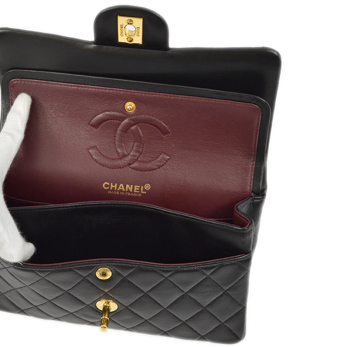 Chanel 2000-2001 Black Lambskin Small Classic Double Flap Shoulder Bag