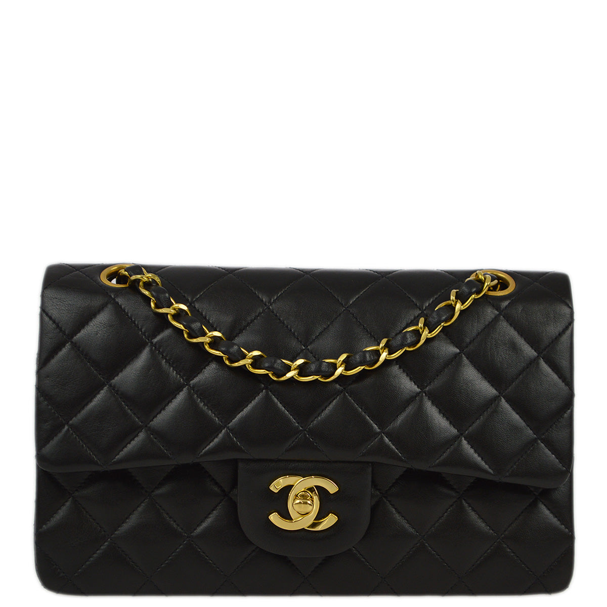 Chanel 1994-1996 Black Lambskin Small Classic Double Flap Shoulder Bag