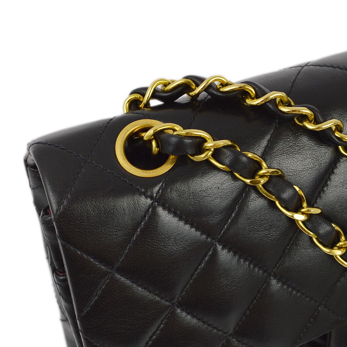 Chanel 1994-1996 Black Lambskin Small Classic Double Flap Shoulder Bag