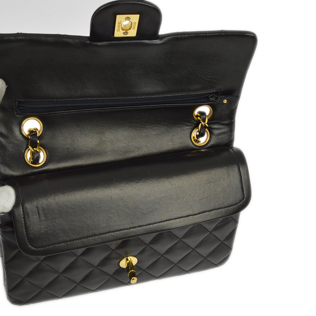 Chanel 1994-1996 Black Lambskin Small Classic Double Flap Shoulder Bag