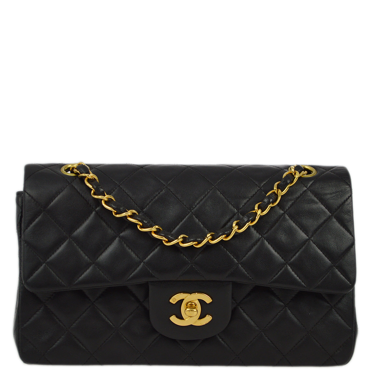 Chanel 1996-1997 Black Lambskin Small Classic Double Flap Shoulder Bag