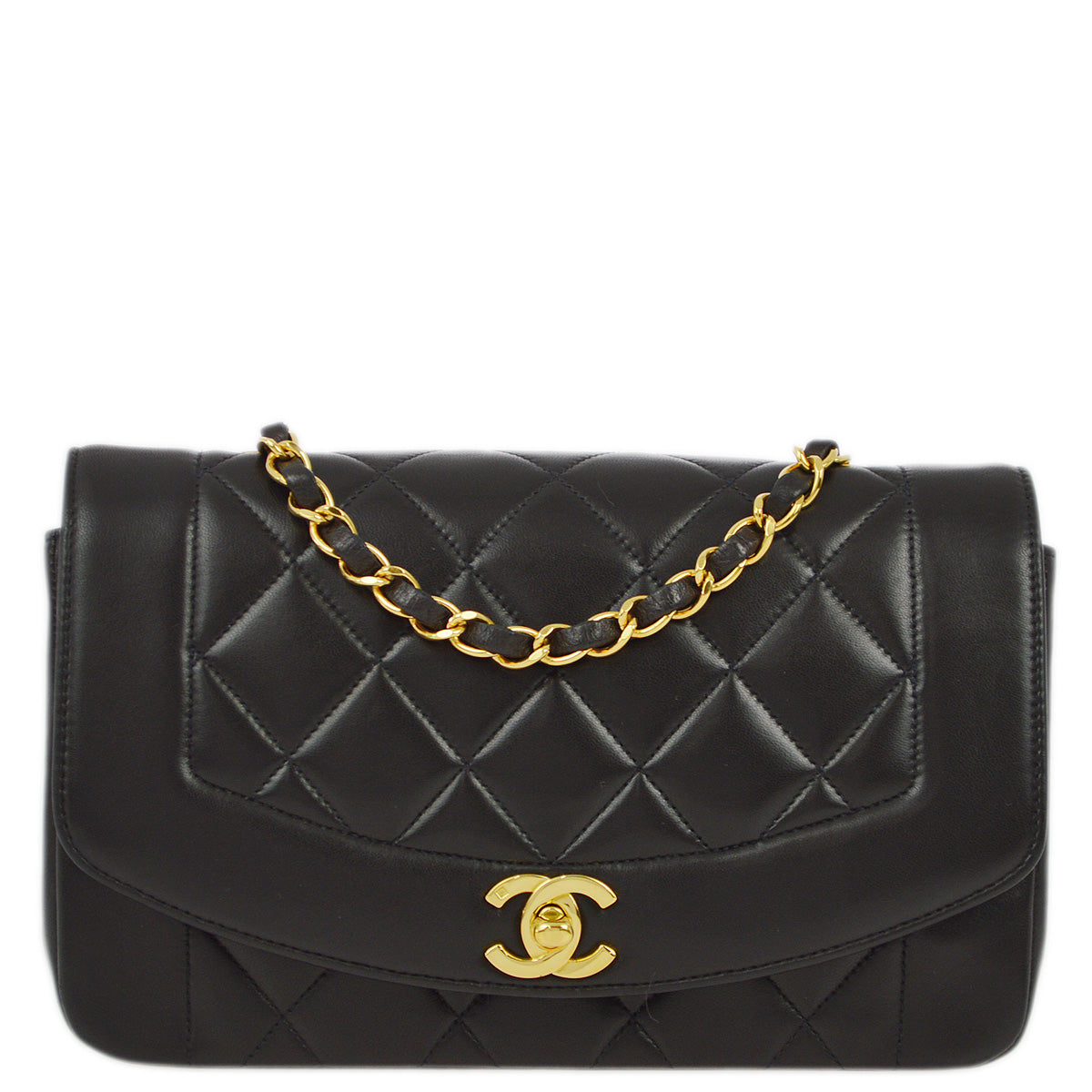 Chanel 1994-1996 Black Lambskin Small Diana Shoulder Bag