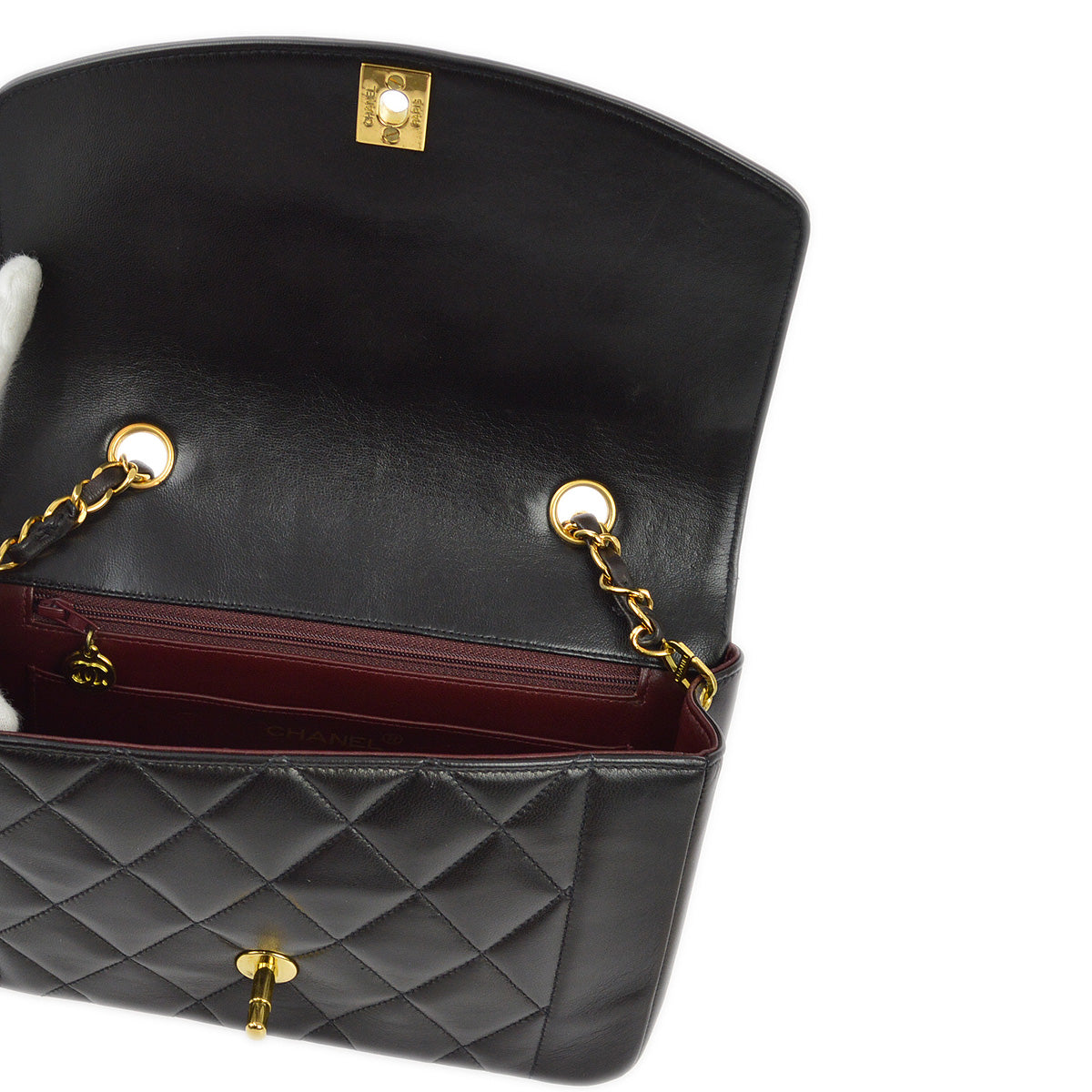 Chanel 1994-1996 Black Lambskin Small Diana Shoulder Bag