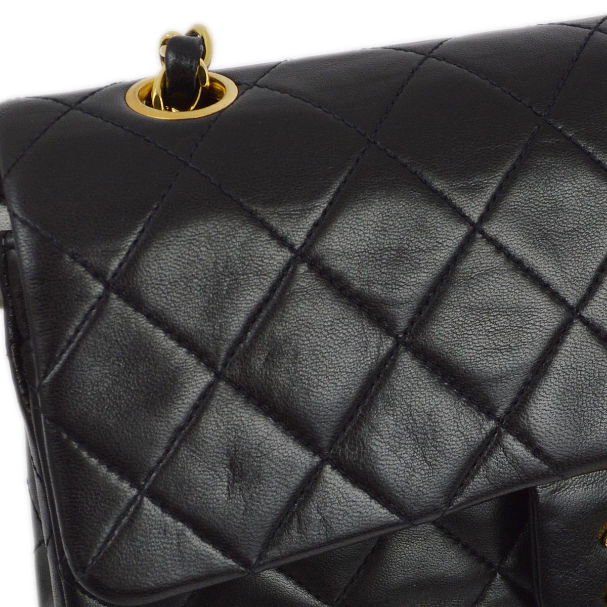 Chanel 1991-1994 Black Lambskin Small Classic Double Flap Shoulder Bag