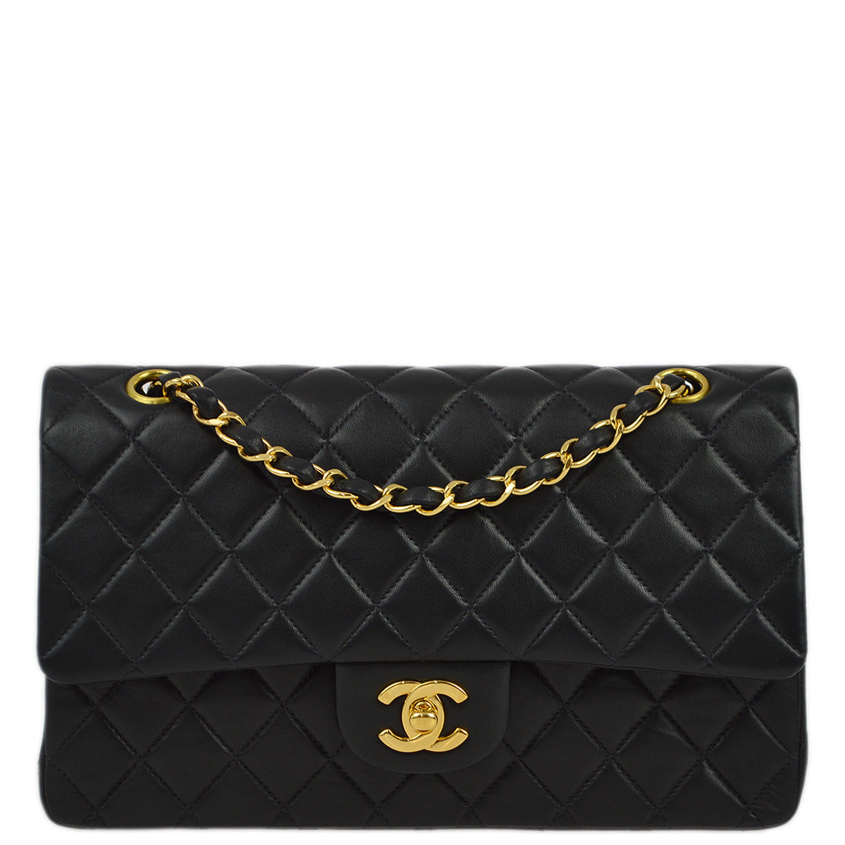 Chanel 2000-2001 Black Lambskin Medium Classic Double Flap Shoulder Bag