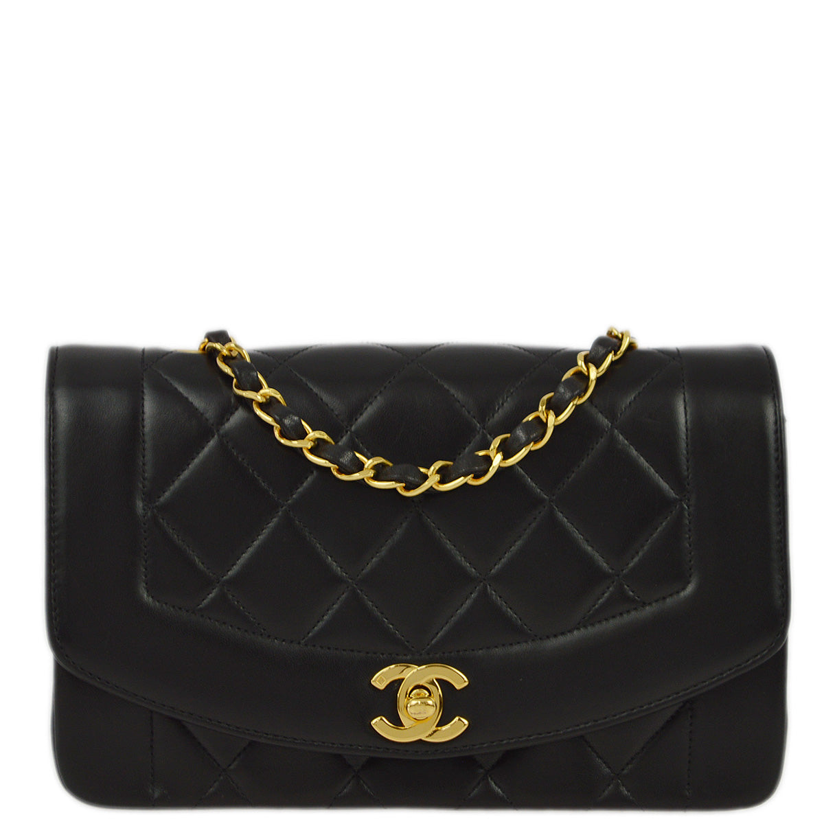 Chanel 1996-1997 Black Lambskin Small Diana Shoulder Bag