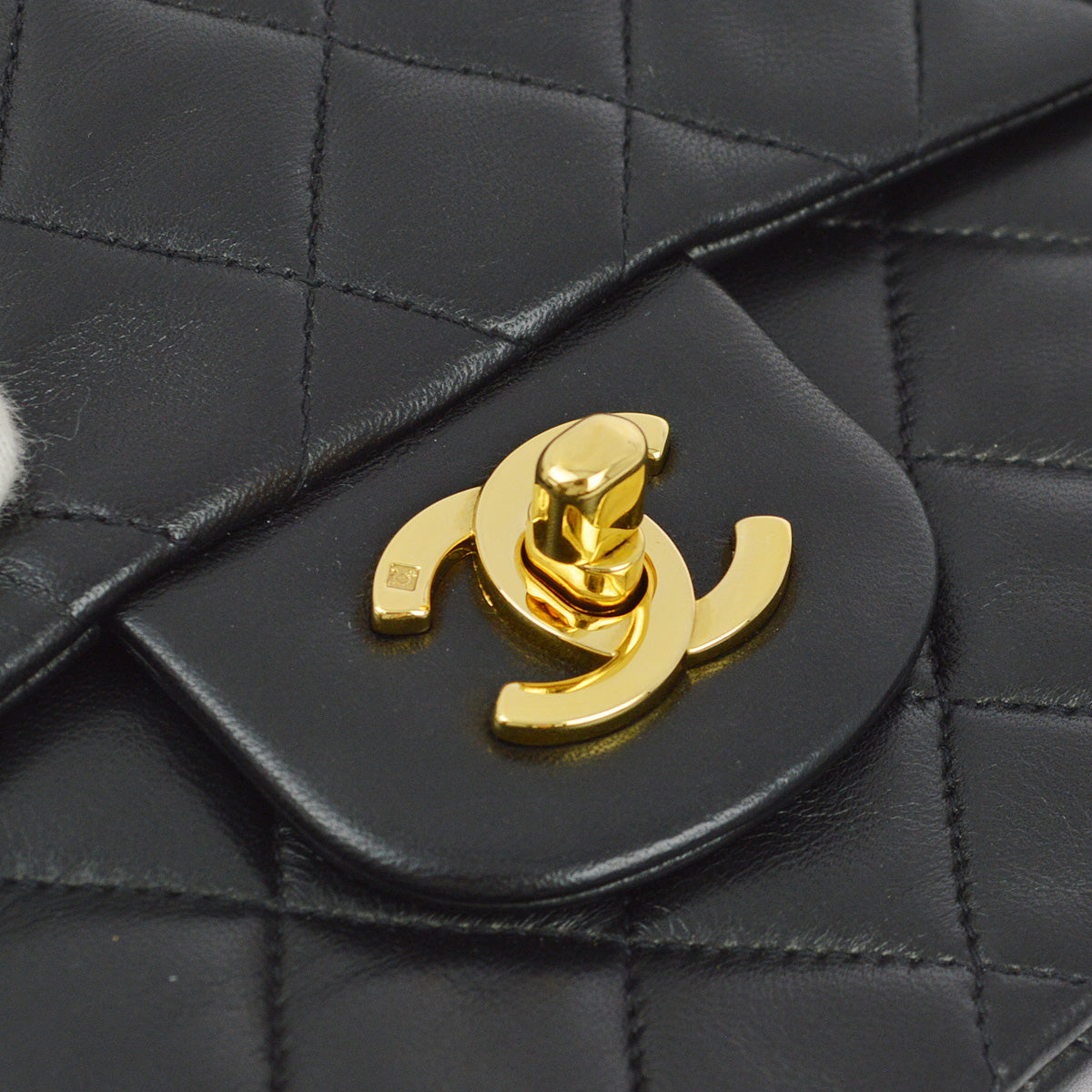Chanel 1996-1997 Black Lambskin Small Classic Double Flap Shoulder Bag