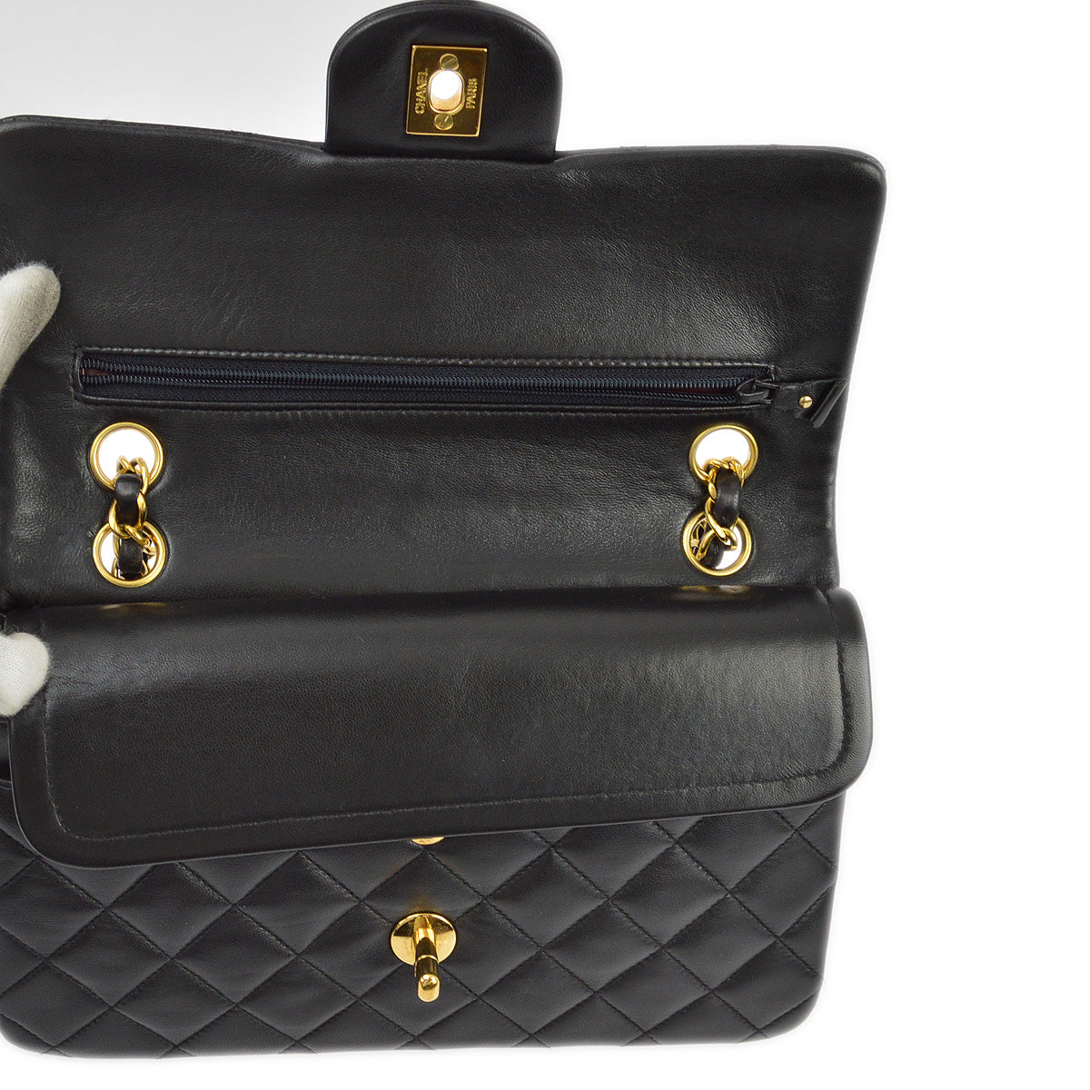 Chanel 1996-1997 Black Lambskin Small Classic Double Flap Shoulder Bag