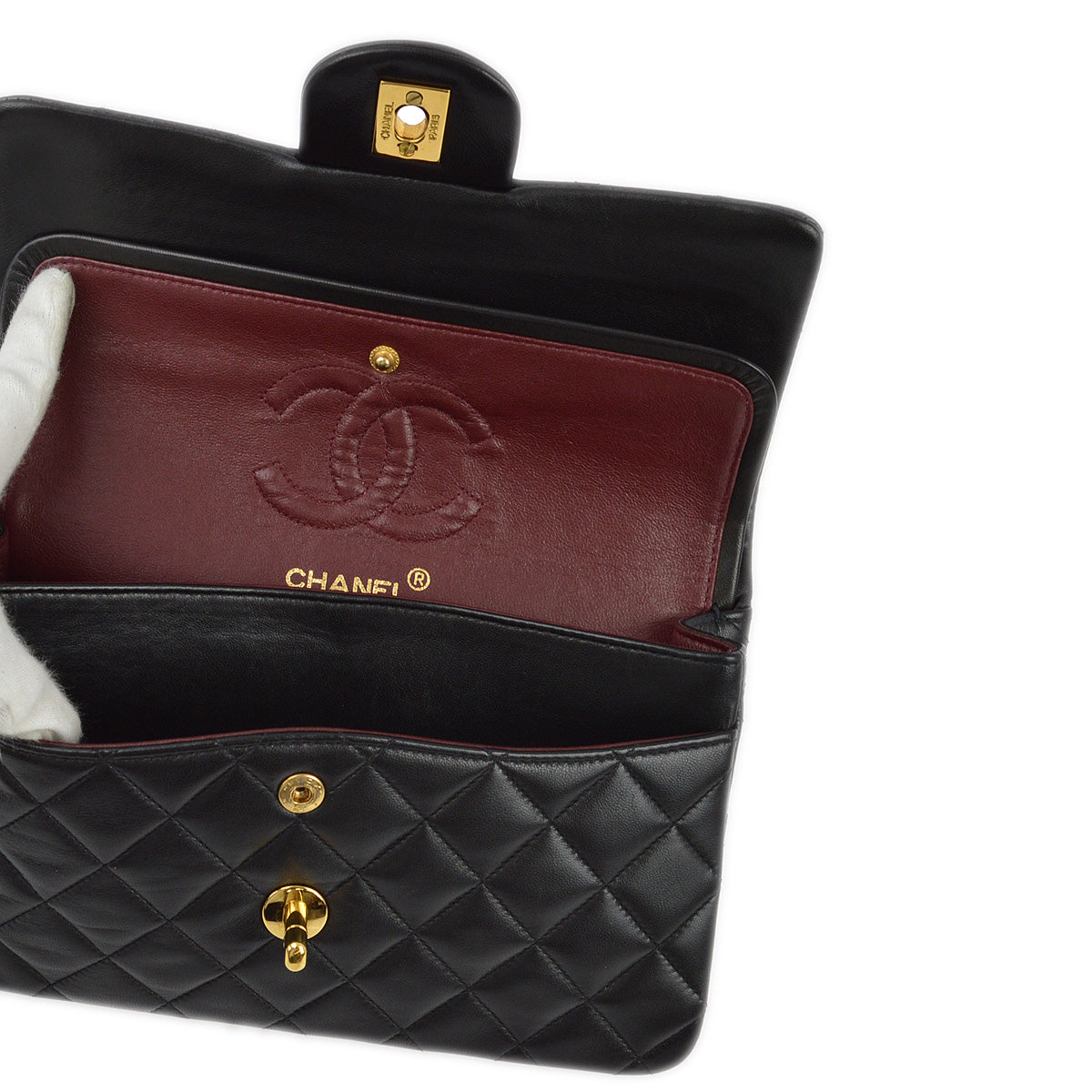 Chanel 1996-1997 Black Lambskin Small Classic Double Flap Shoulder Bag