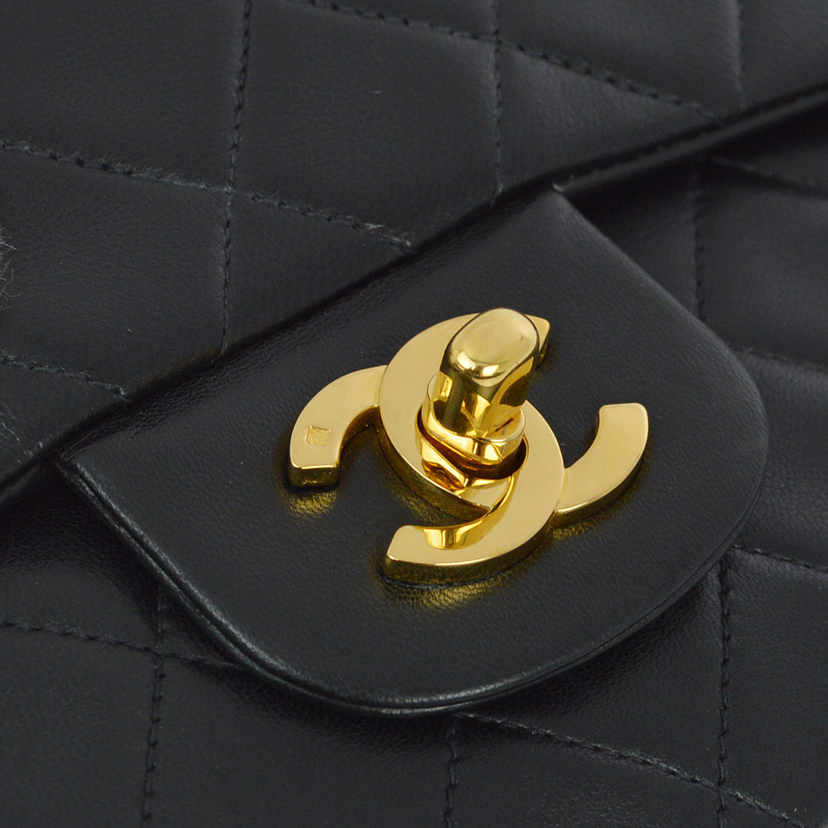Chanel 1991-1994 Black Lambskin Small Classic Double Flap Shoulder Bag