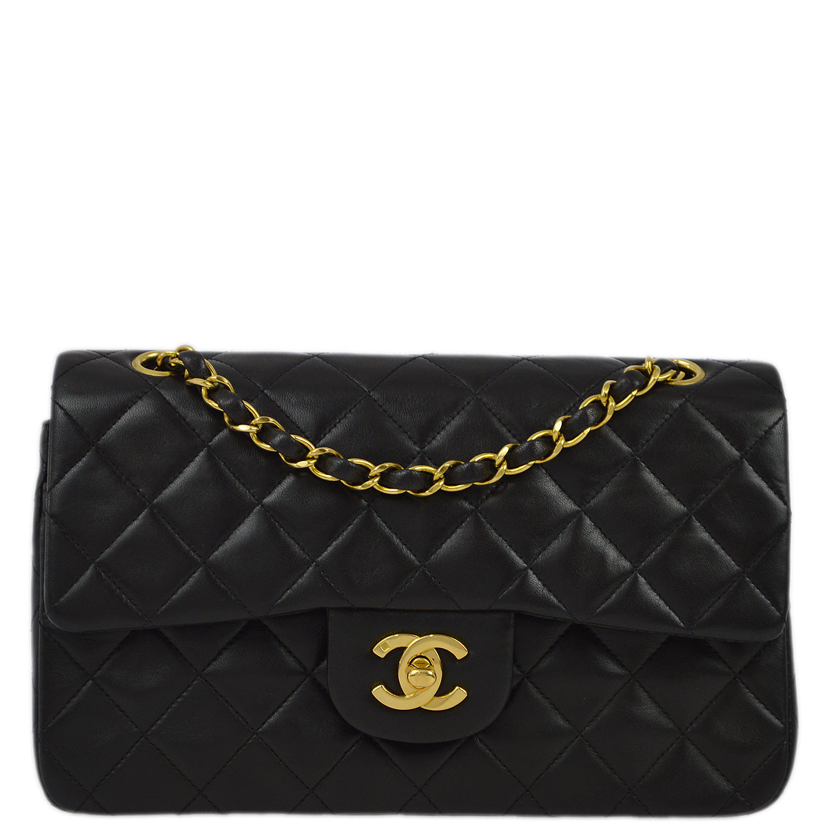 Chanel 1994-1996 Black Lambskin Small Classic Double Flap Shoulder Bag