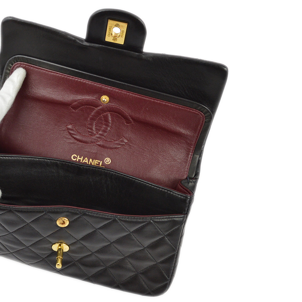 Chanel 1994-1996 Black Lambskin Small Classic Double Flap Shoulder Bag