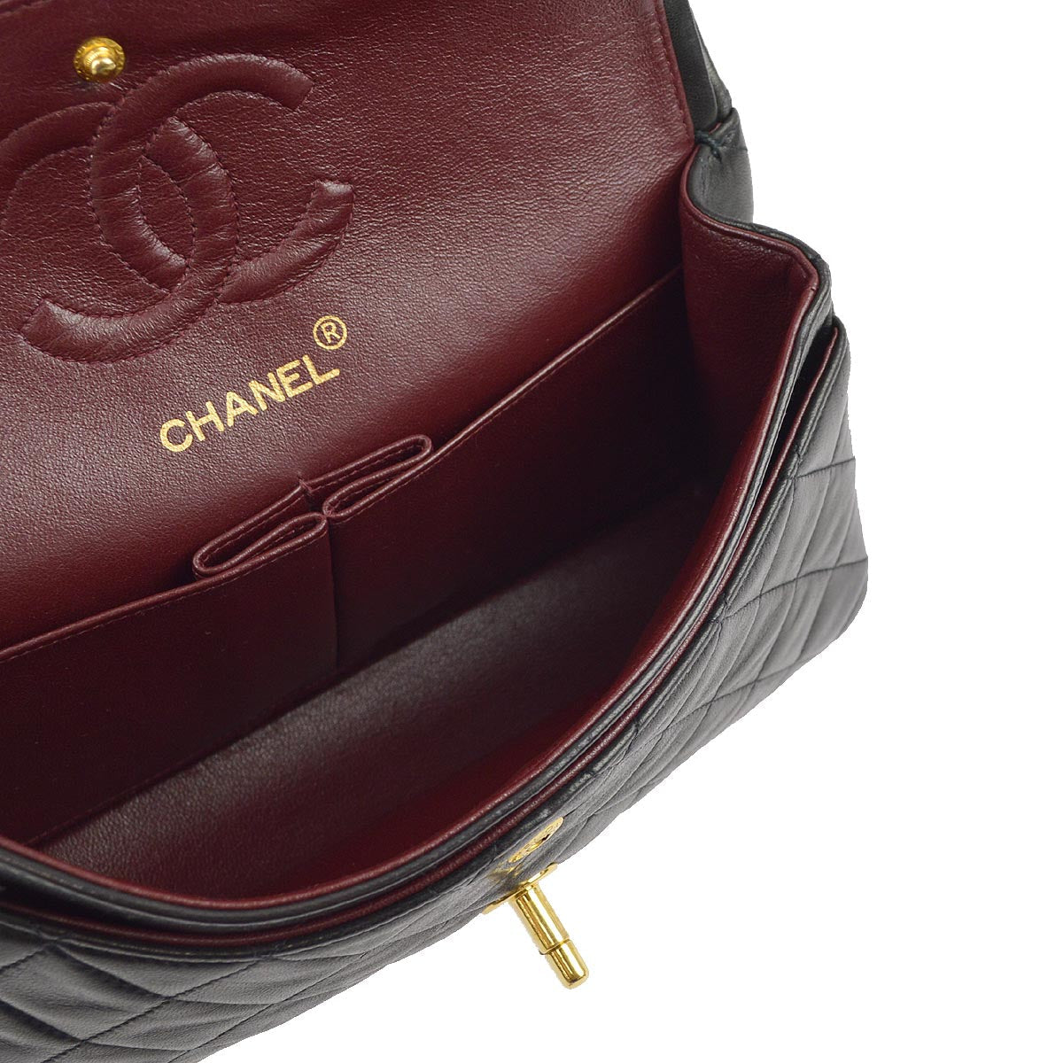 Chanel 1994-1996 Black Lambskin Small Classic Double Flap Shoulder Bag