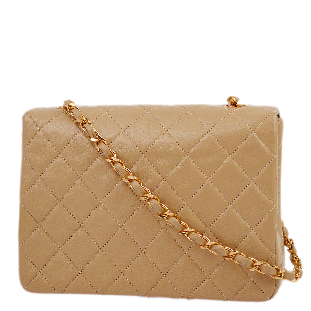 Chanel 1989-1991 Beige Lambskin Classic Square Flap Shoulder Bag 20