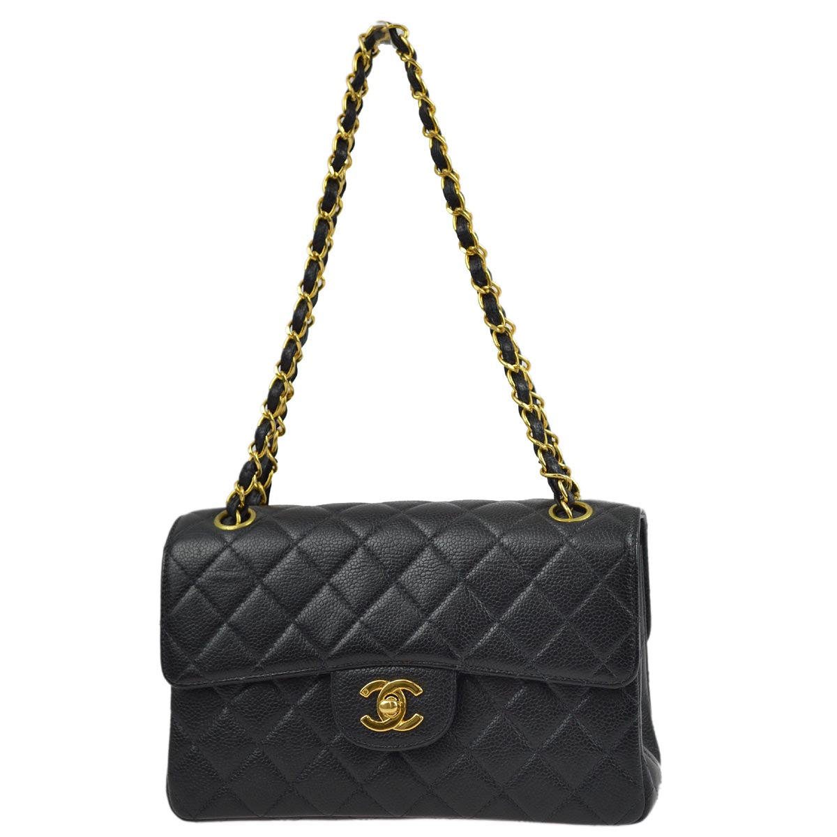 Chanel 1996-1997 Black Caviar Double Sided Classic Flap Shoulder Bag