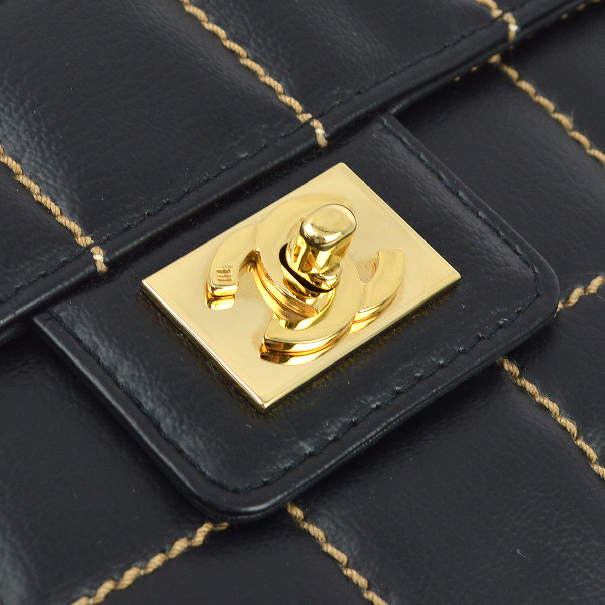 Chanel 2001-2003 Black Calfskin Wild Stitch Choco Bar Single Flap Shoulder Bag