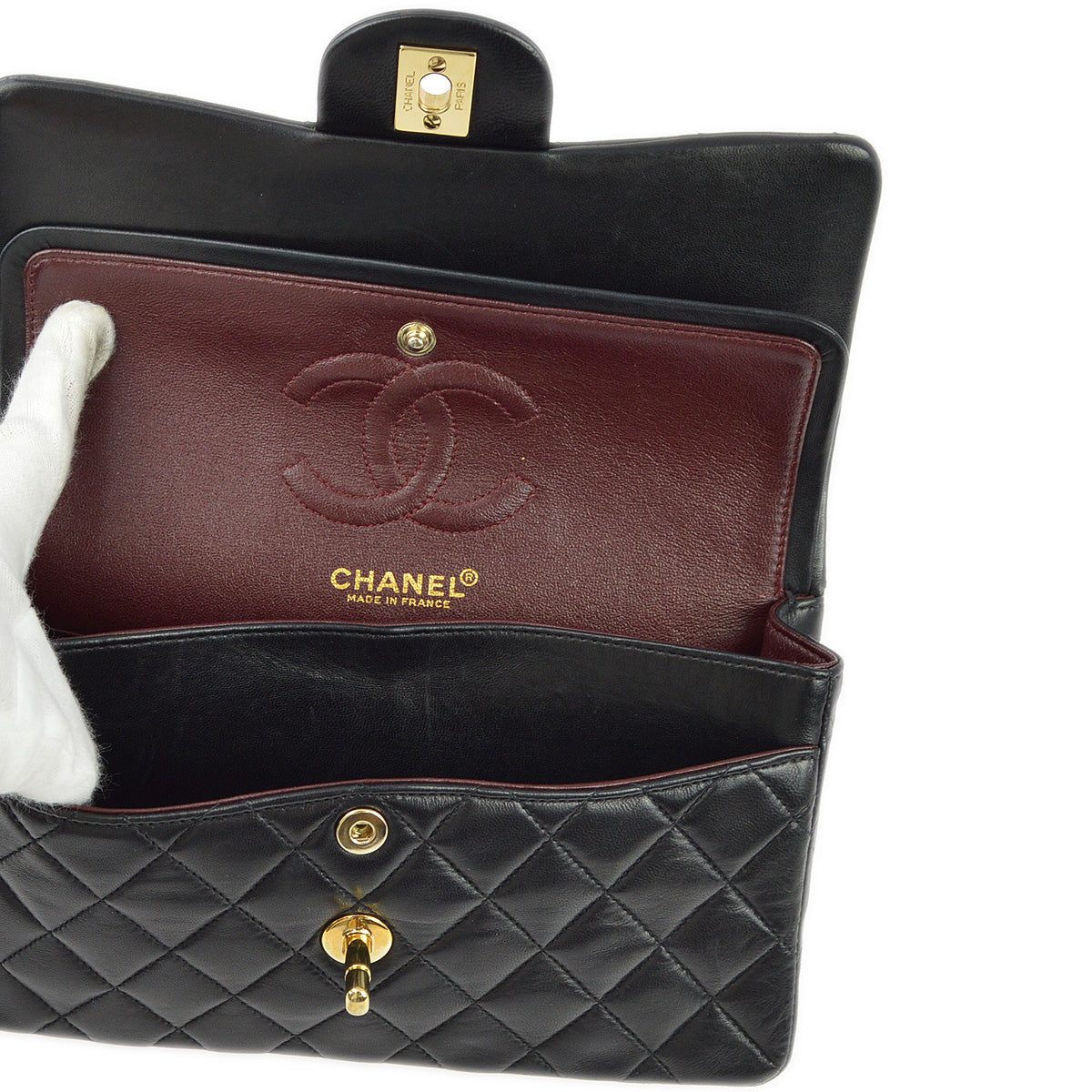 Chanel 2001-2003 Black Lambskin Small Classic Double Flap Shoulder Bag