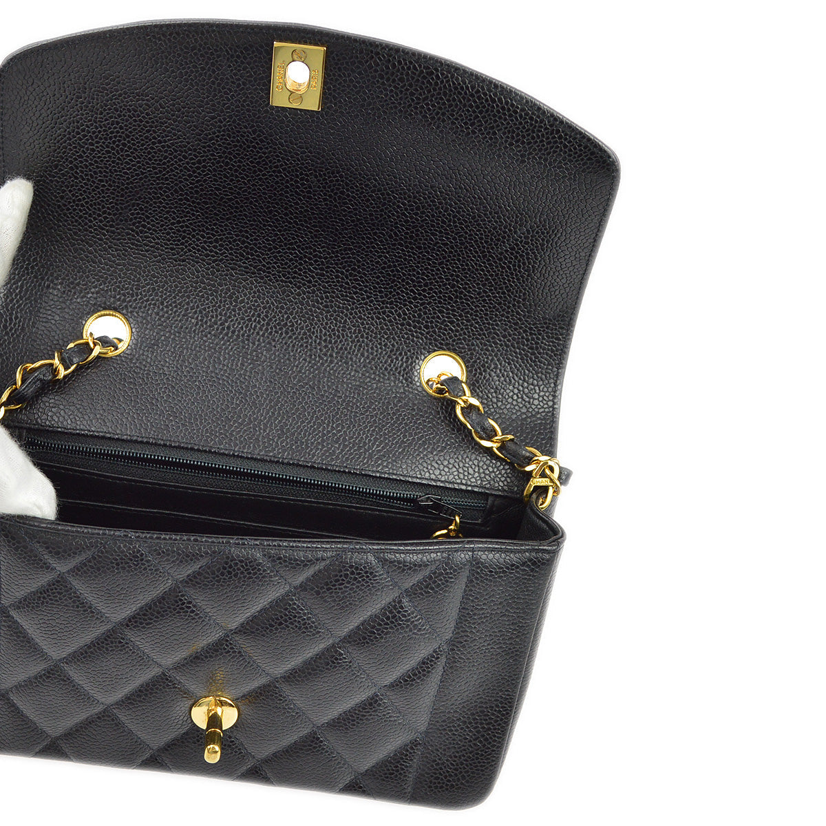 Chanel 1991-1994 Black Caviar Small Diana Shoulder Bag