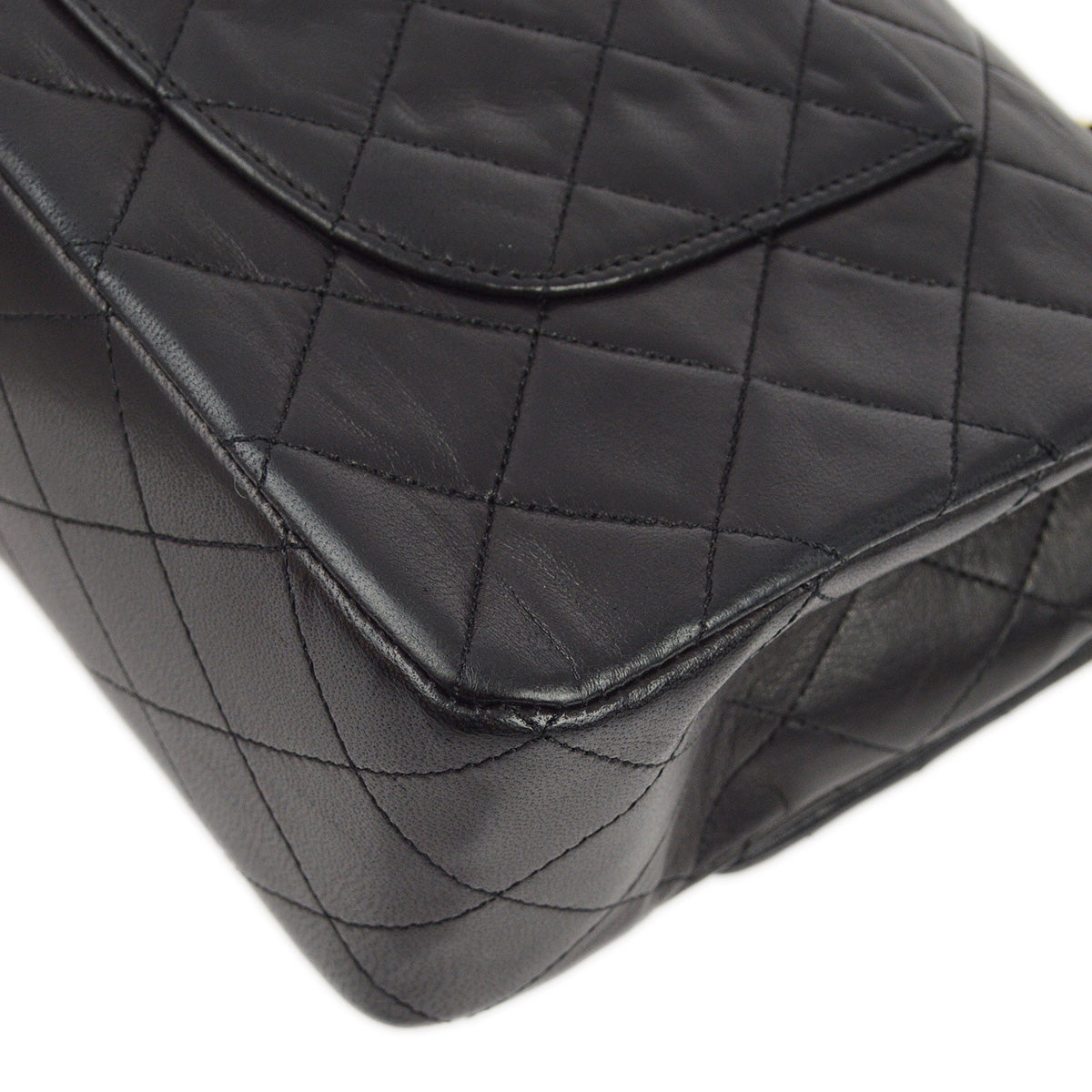 Chanel 1989-1991 Black Lambskin Medium Classic Double Flap Shoulder Bag