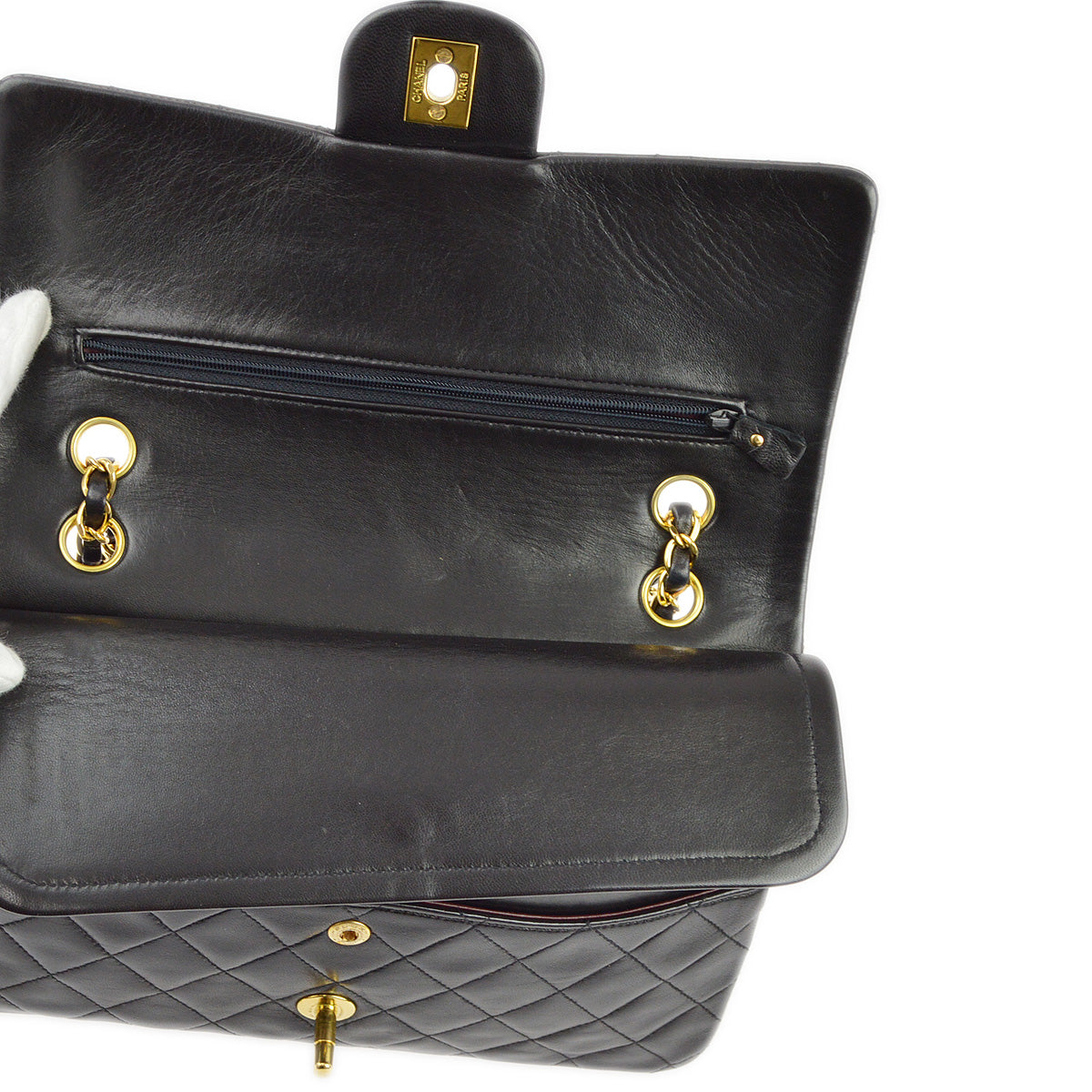 Chanel 1994-1996 Black Lambskin Medium Classic Double Flap Shoulder Bag