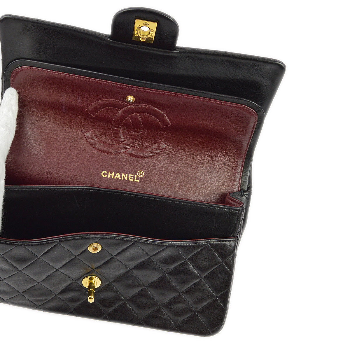 Chanel 1994-1996 Black Lambskin Medium Classic Double Flap Shoulder Bag
