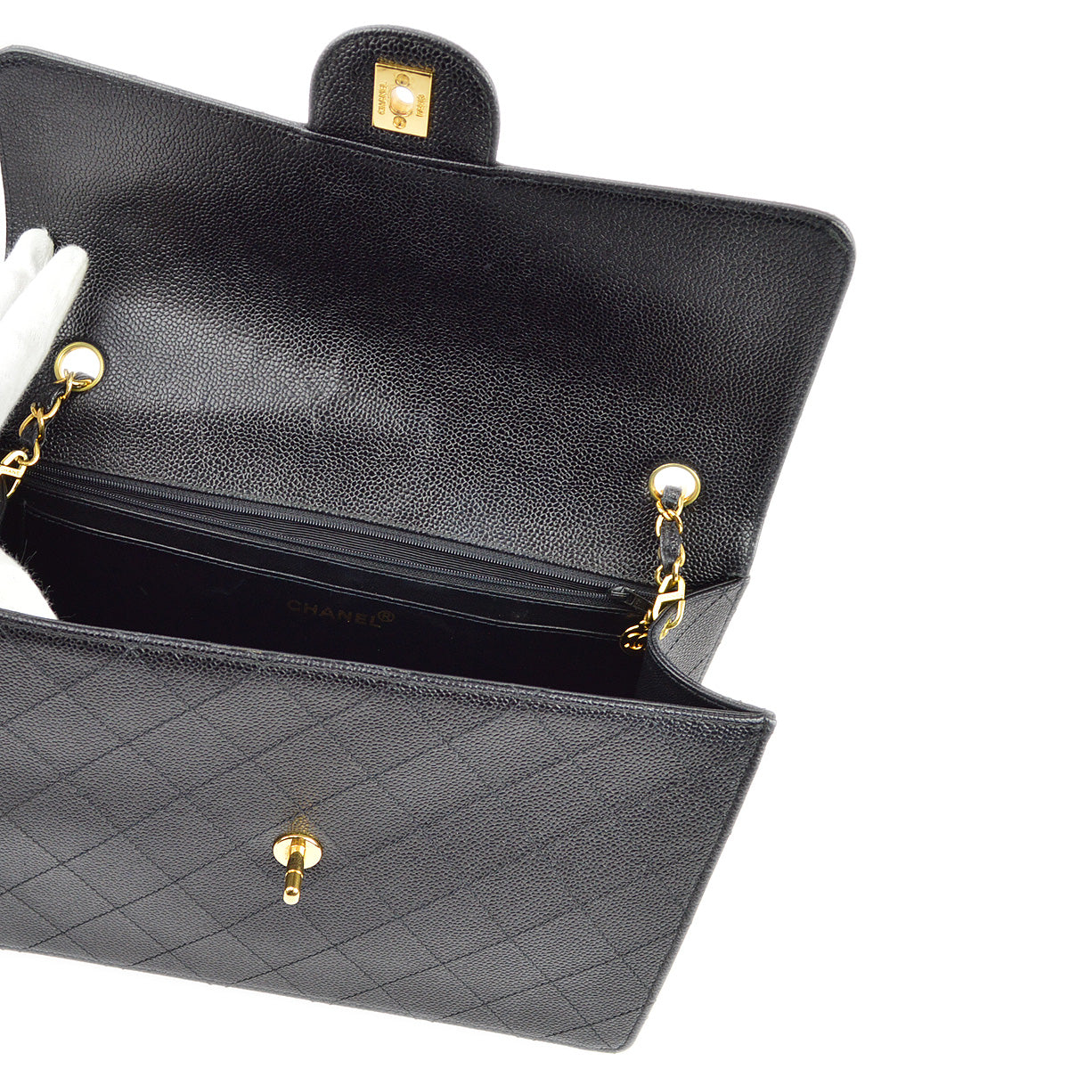 Chanel 1997-1999 Black Caviar Single Flap Shoulder Bag