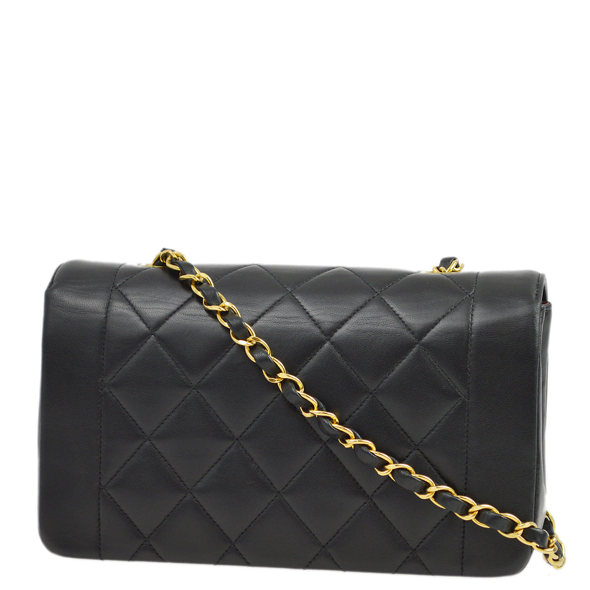 Chanel 1996-1997 Black Lambskin Small Diana Shoulder Bag