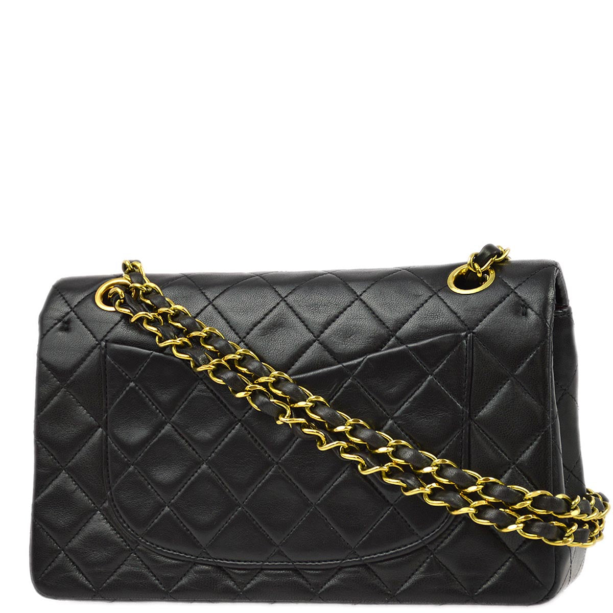 Chanel 1991-1994 Black Lambskin Small Classic Double Flap Shoulder Bag