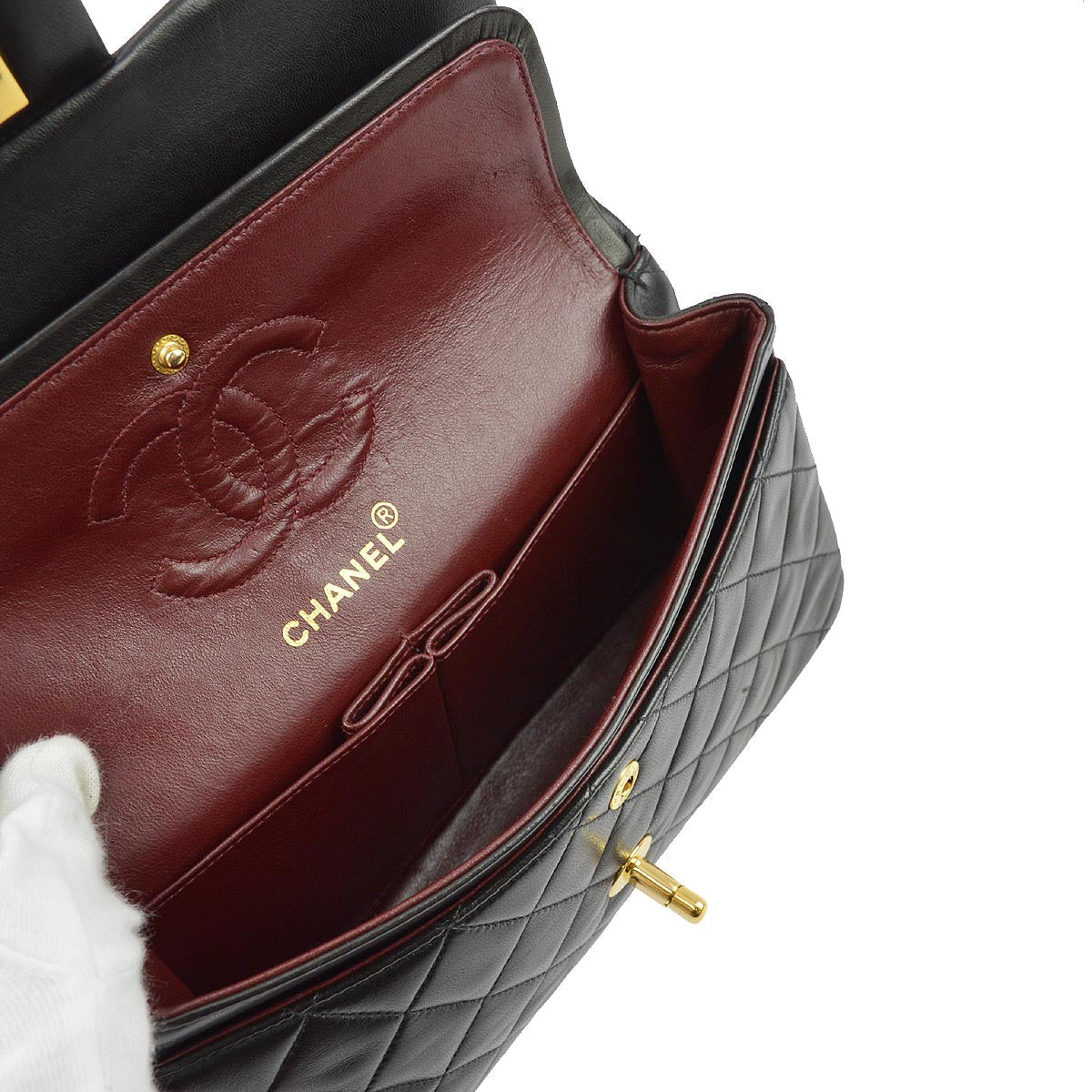 Chanel 1991-1994 Black Lambskin Small Classic Double Flap Shoulder Bag