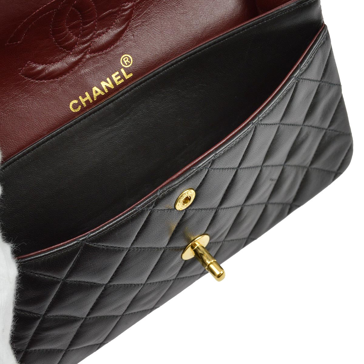 Chanel 1991-1994 Black Lambskin Small Classic Double Flap Shoulder Bag