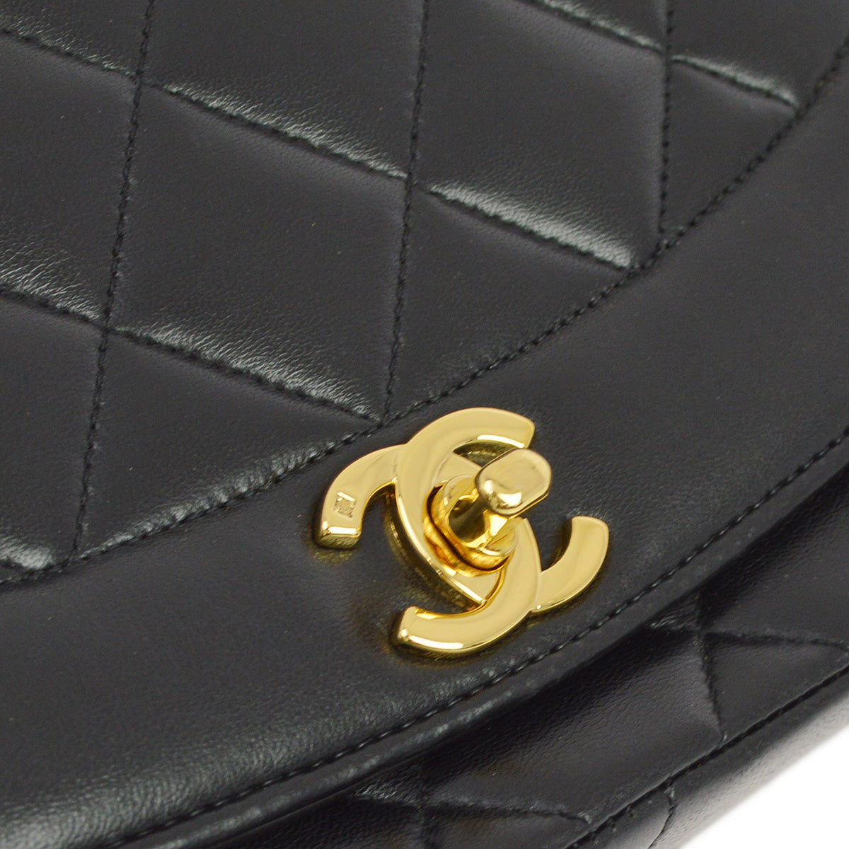 Chanel 1994-1996 Black Lambskin Medium Diana Shoulder Bag