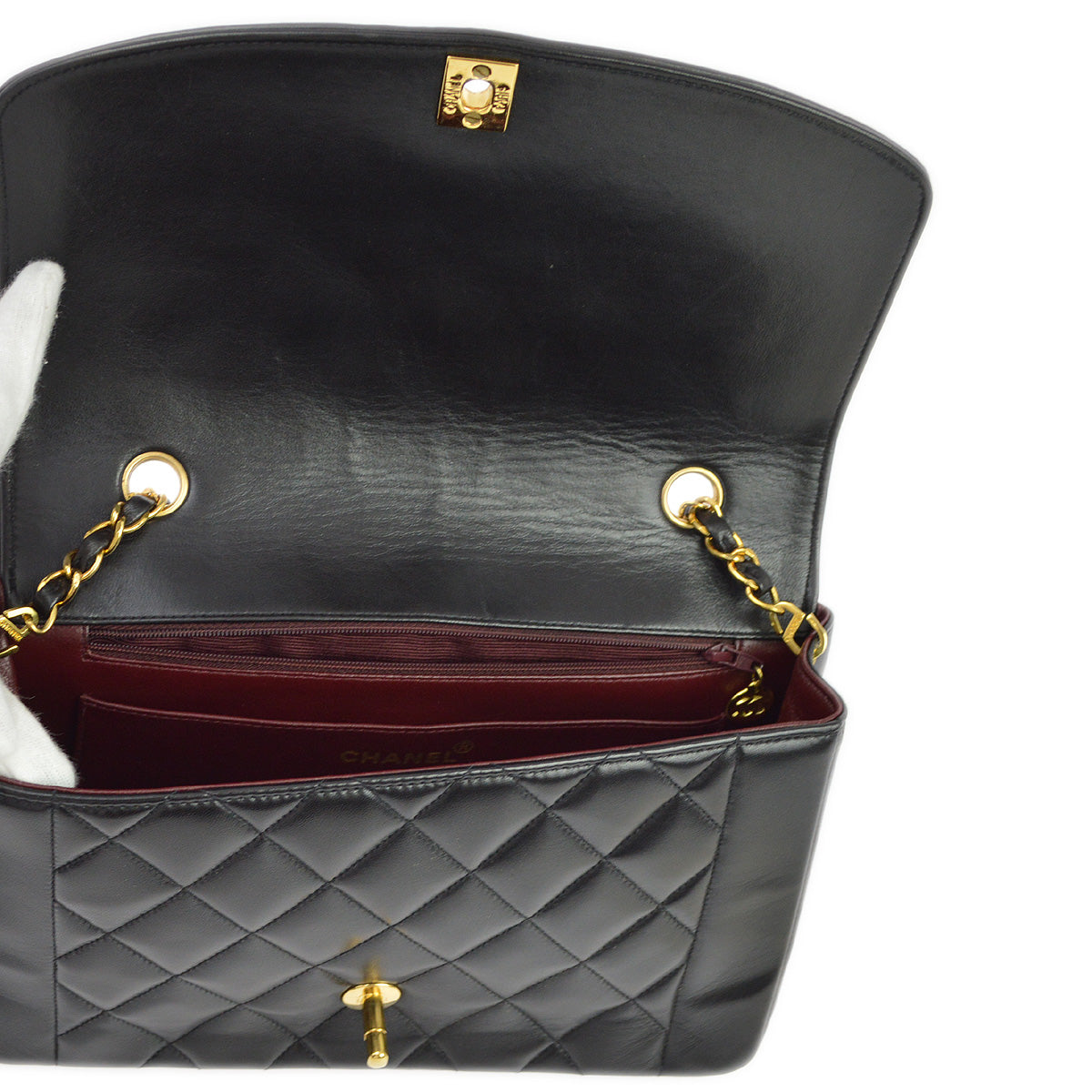 Chanel 1994-1996 Black Lambskin Medium Diana Shoulder Bag