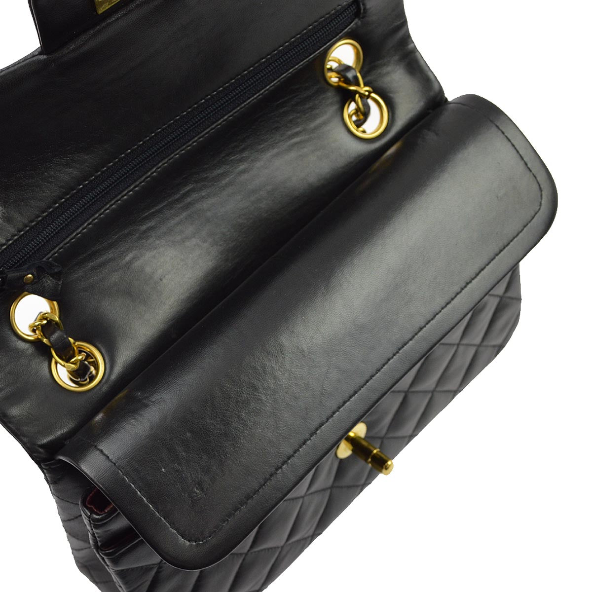 Chanel 1994-1996 Black Lambskin Small Classic Double Flap Shoulder Bag
