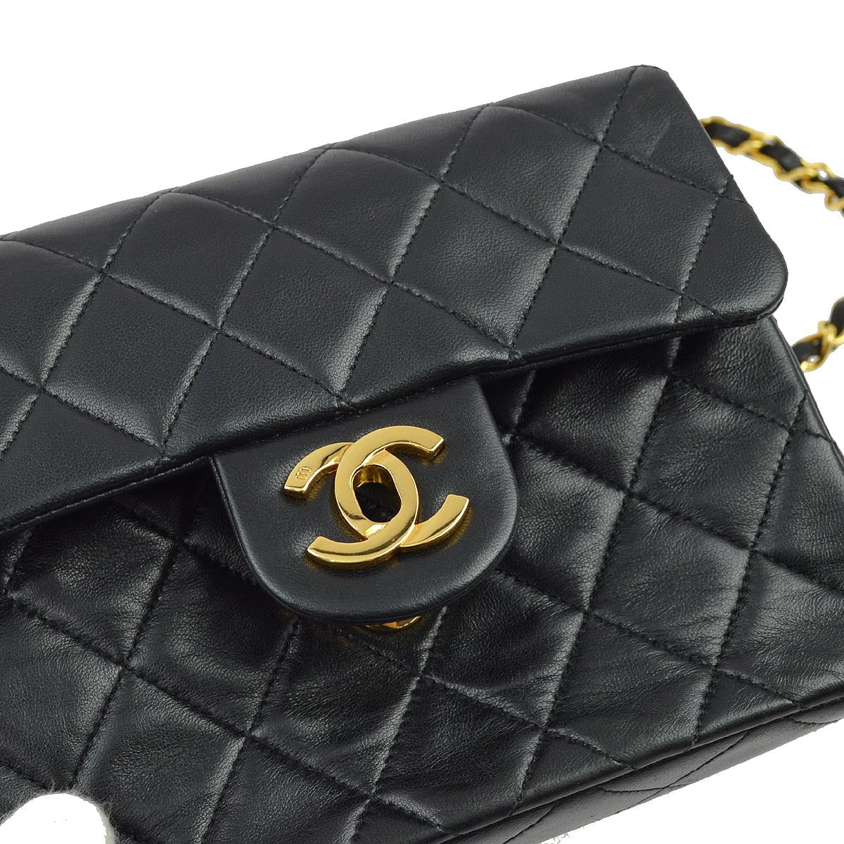Chanel 1989-1991 Black Lambskin Mini Classic Square Flap Shoulder Bag 17