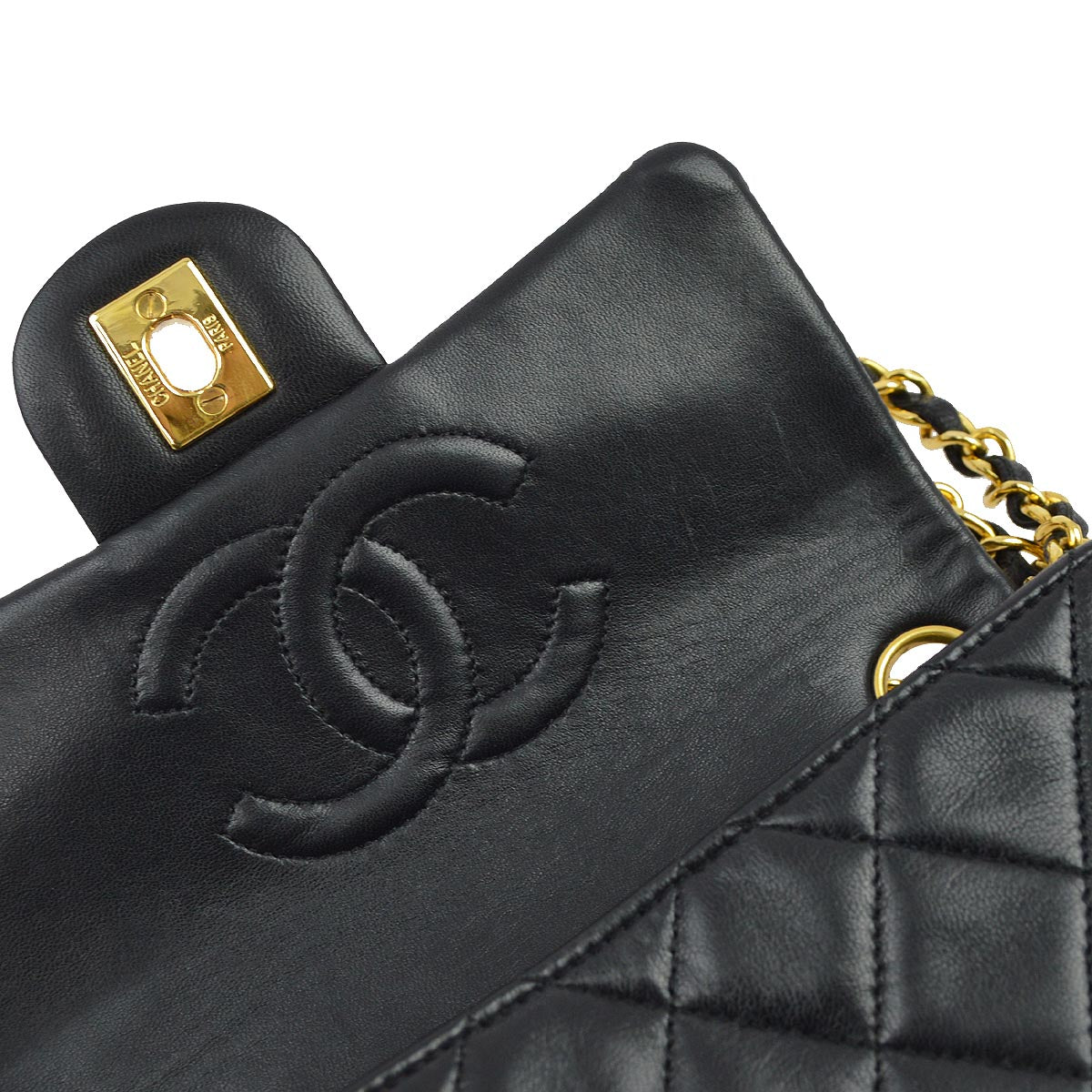 Chanel 1989-1991 Black Lambskin Mini Classic Square Flap Shoulder Bag 17