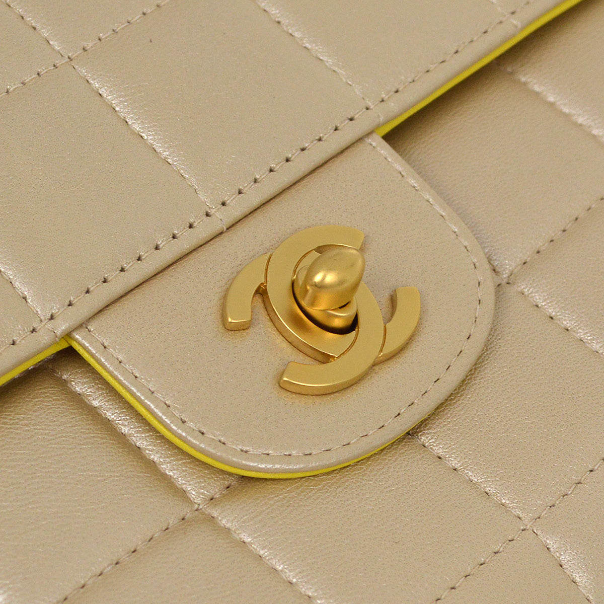 Chanel 2000-2001 Metallic Beige Lambskin East West Choco Bar Chain Shoulder Bag