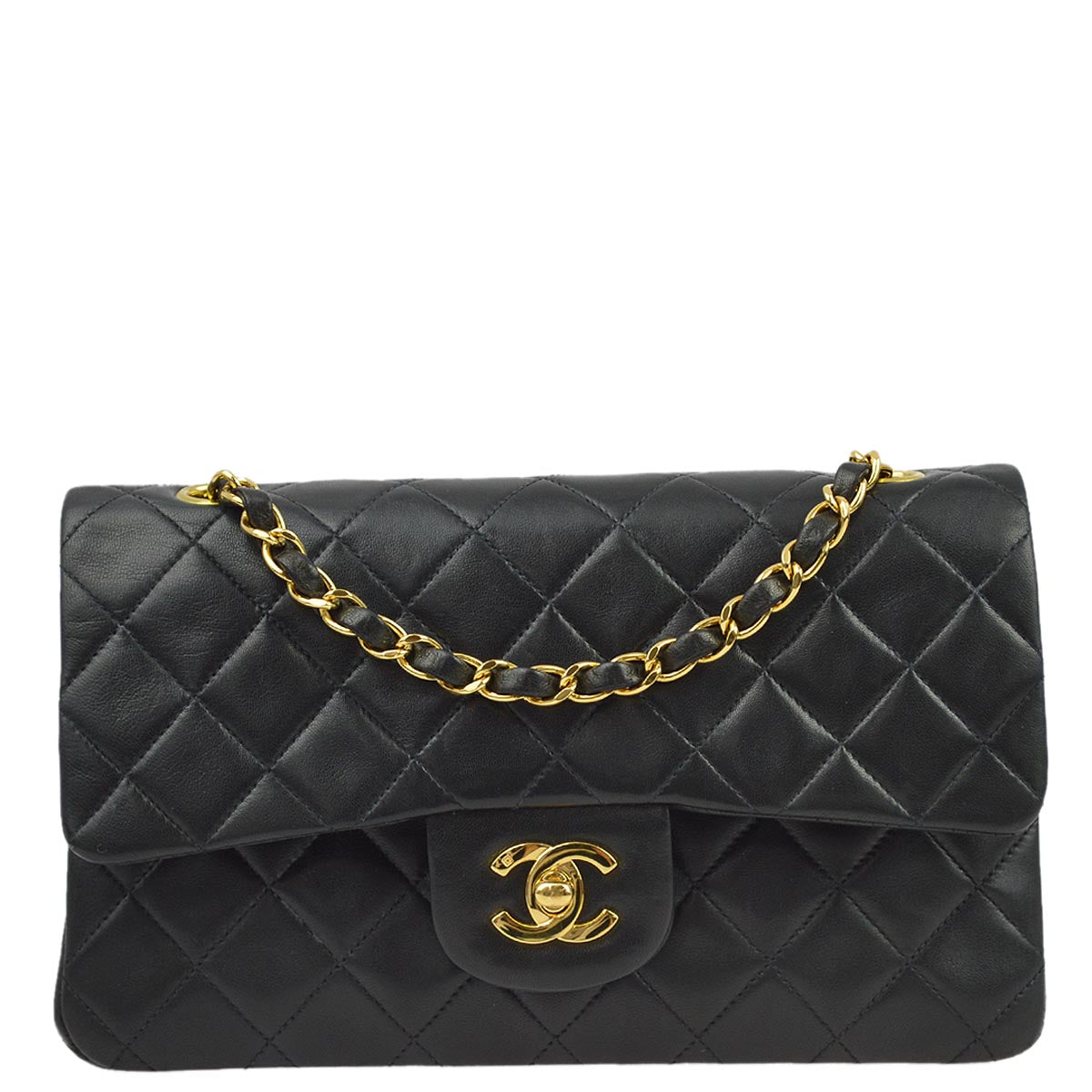Chanel 1997-1999 Black Lambskin Small Classic Double Flap Shoulder Bag
