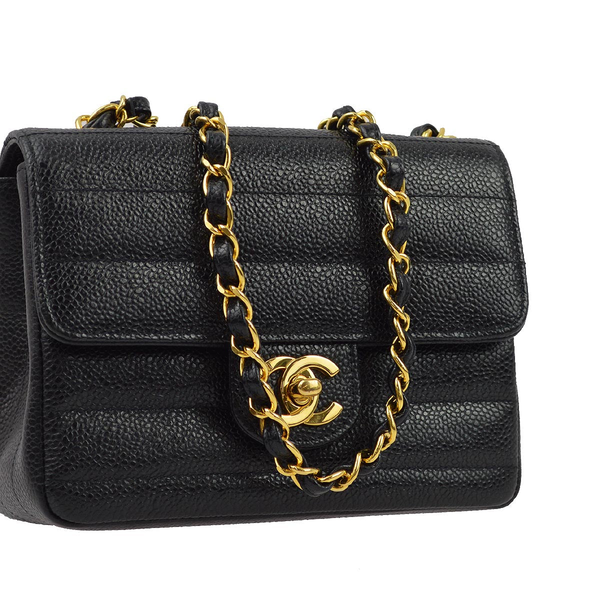 Chanel * 1994-1996 Black Caviar Mini Classic Square Flap Shoulder Bag 17