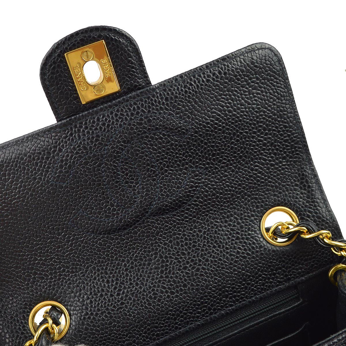 Chanel * 1994-1996 Black Caviar Mini Classic Square Flap Shoulder Bag 17