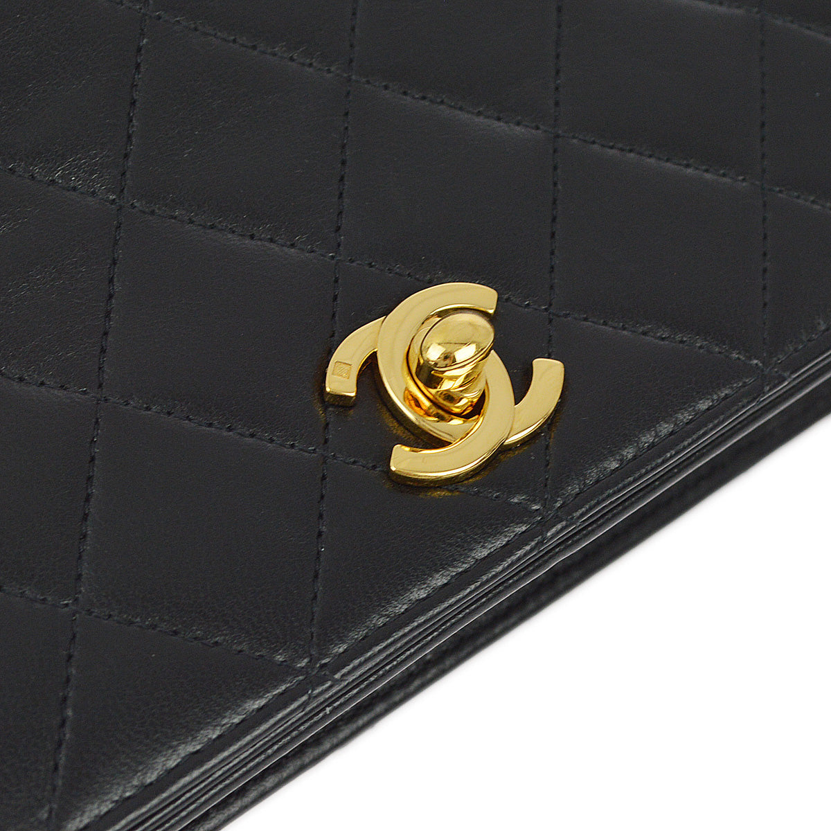 Chanel 2000-2001 Black Lambskin Turnlock Mini Full Flap Shoulder Bag