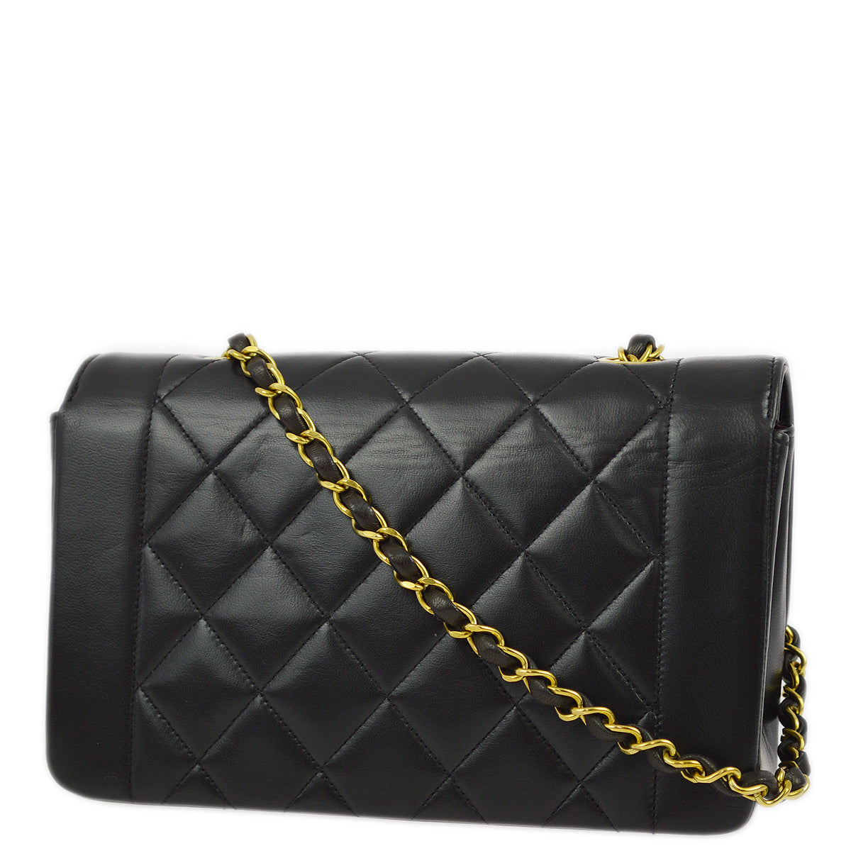 Chanel 1994-1996 Black Lambskin Small Diana Shoulder Bag