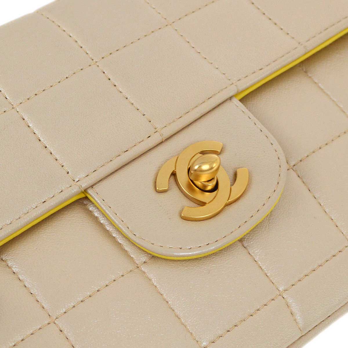 Chanel 2000-2001 Metallic Beige Lambskin East West Choco Bar Chain Shoulder Bag