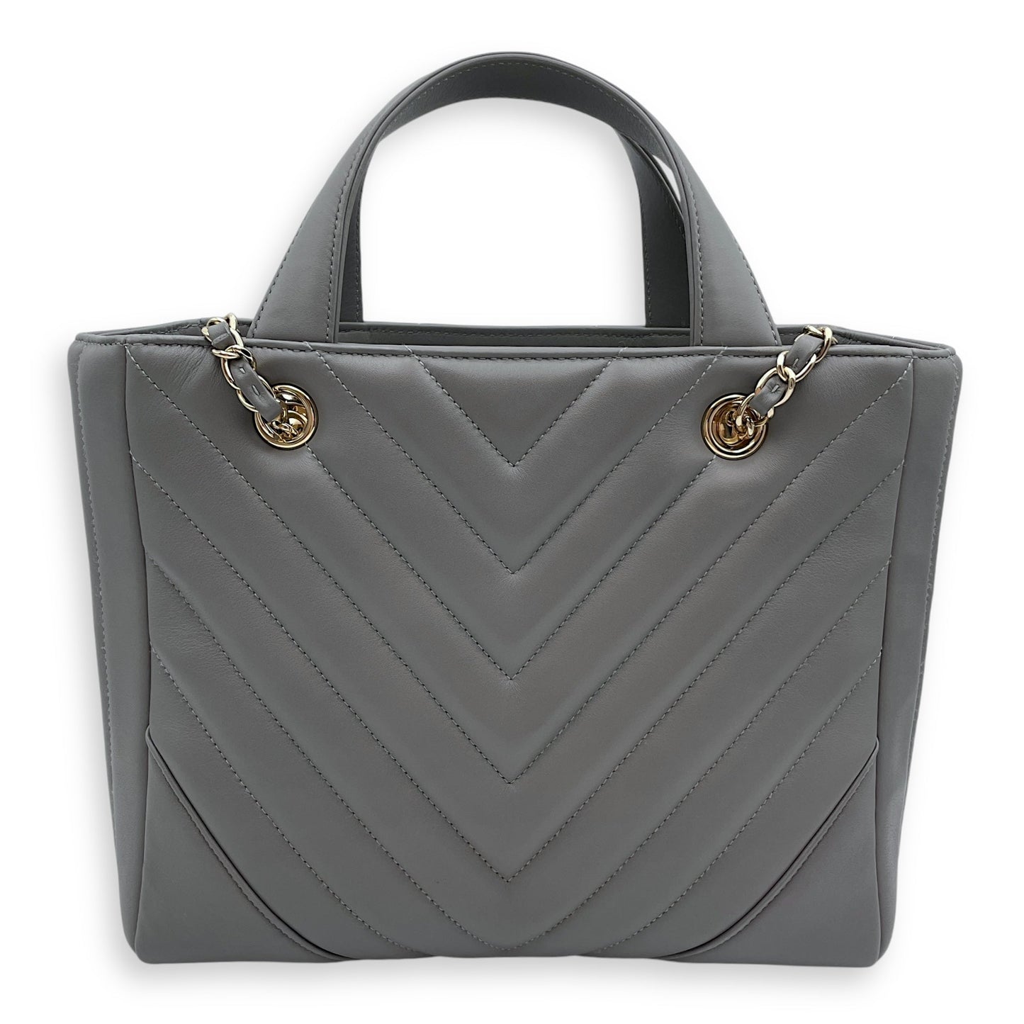 Chevron Print Seasonal Tote 25x21x9cm Grey Shoulder Bag in Lambskin, Gold hardware