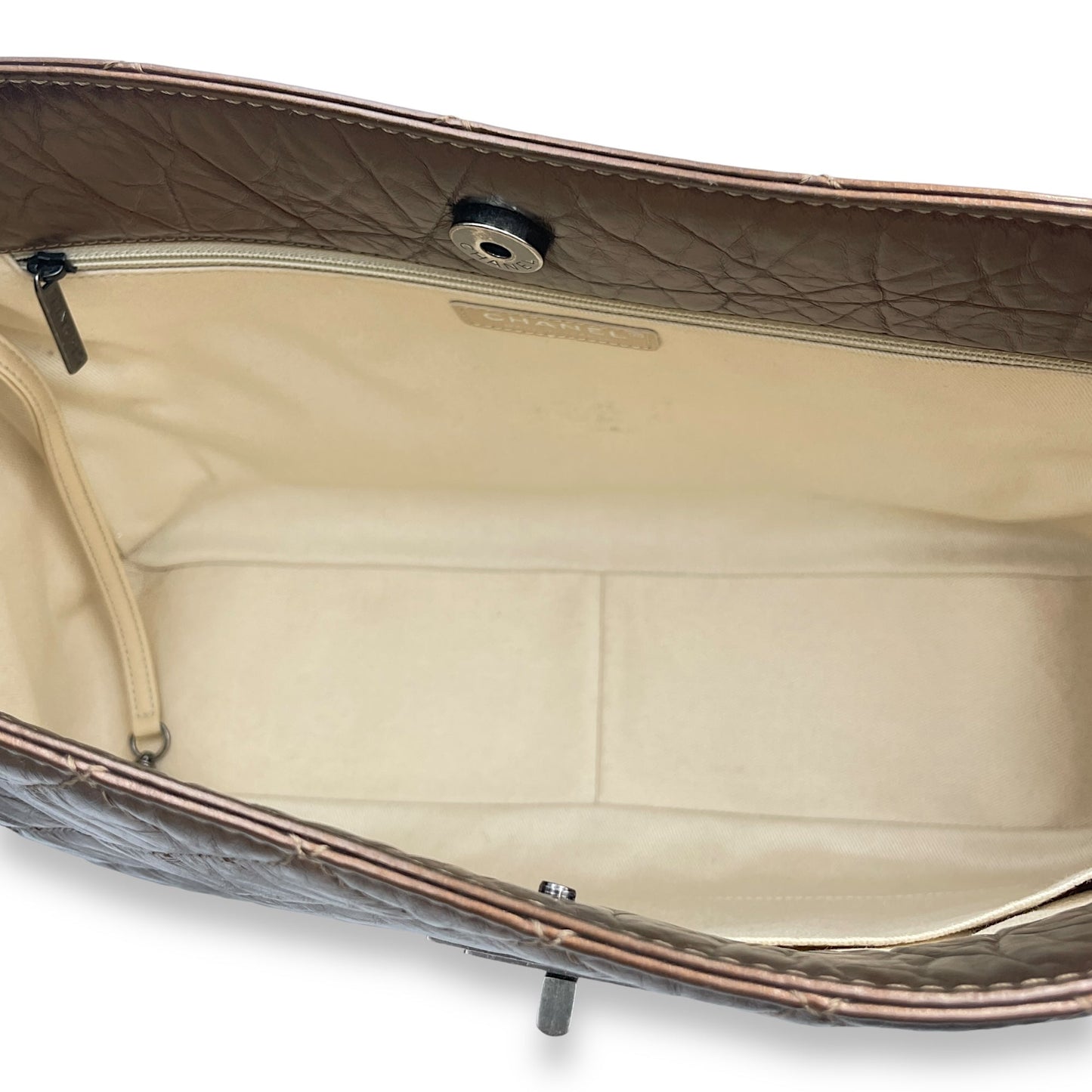 Reissue Shopping Tote 36x25x9cm Brown Shoulder Bag in Distressed Leather, Ruthenium-finish Brass hardware
