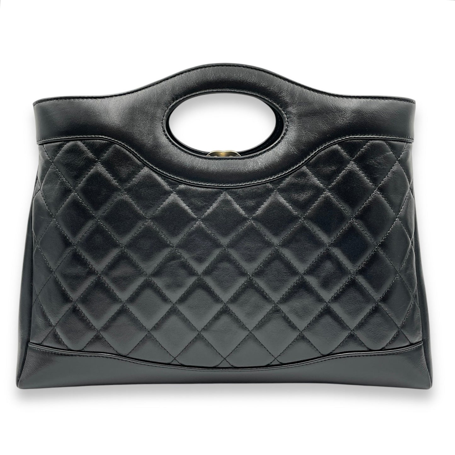 31 Shopping Tote 36x25x7cm Black Shoulder Bag in Shiny lambskin, Gold hardware