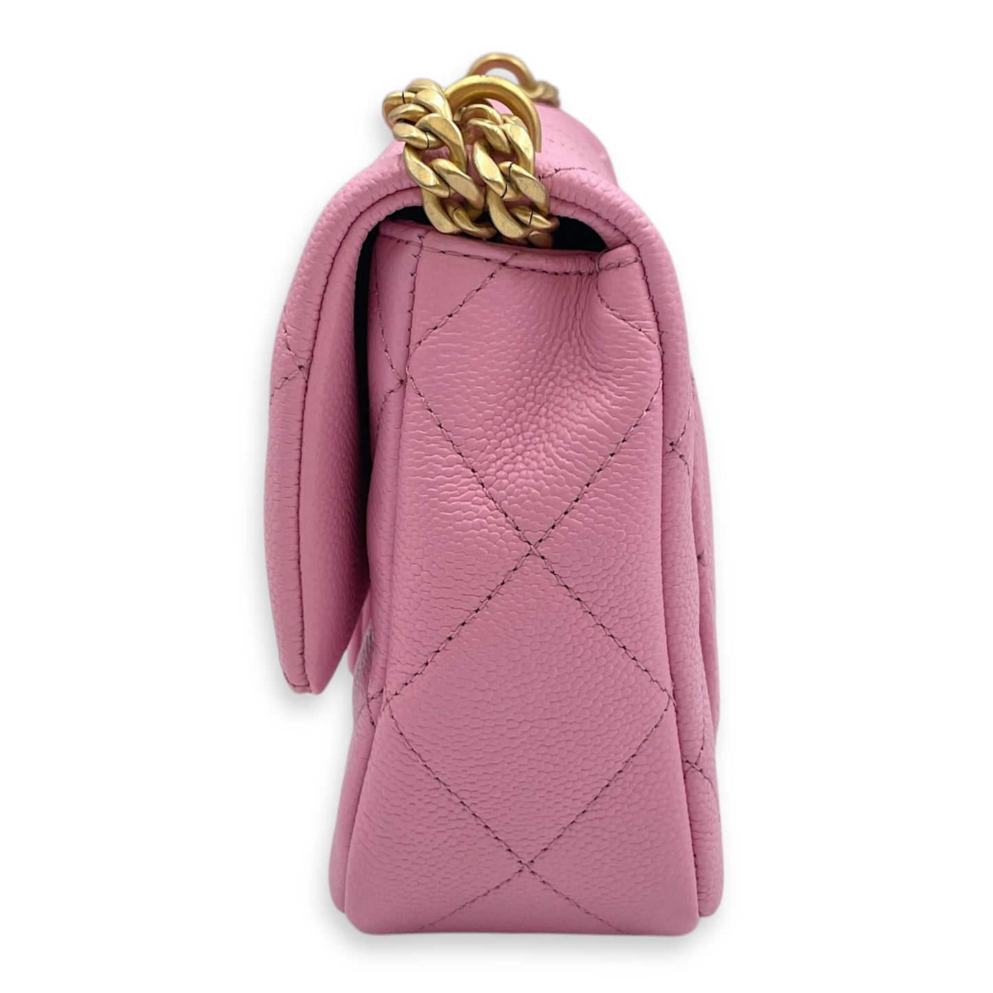 23P Quilted Flap Mini Pink Shoulder Bag in Caviar Leather, Gold hardware