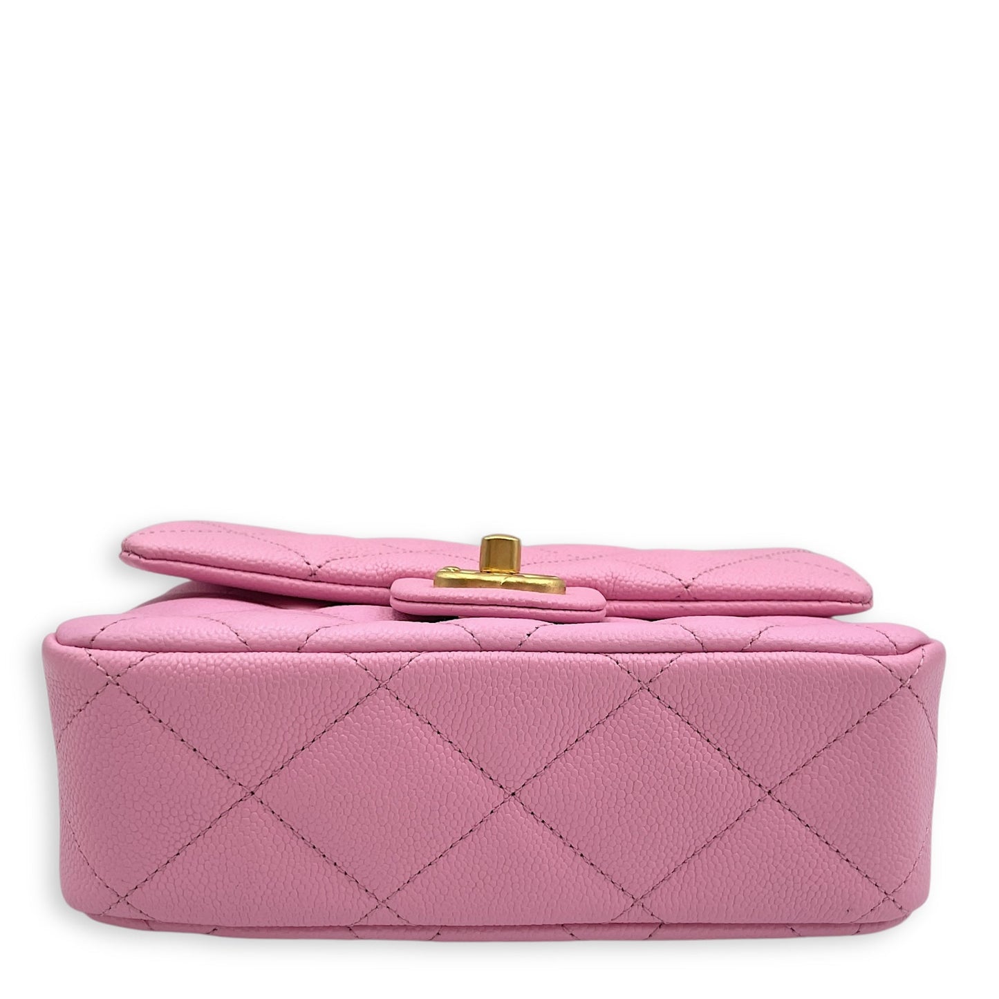 23P Quilted Flap Mini Pink Shoulder Bag in Caviar Leather, Gold hardware