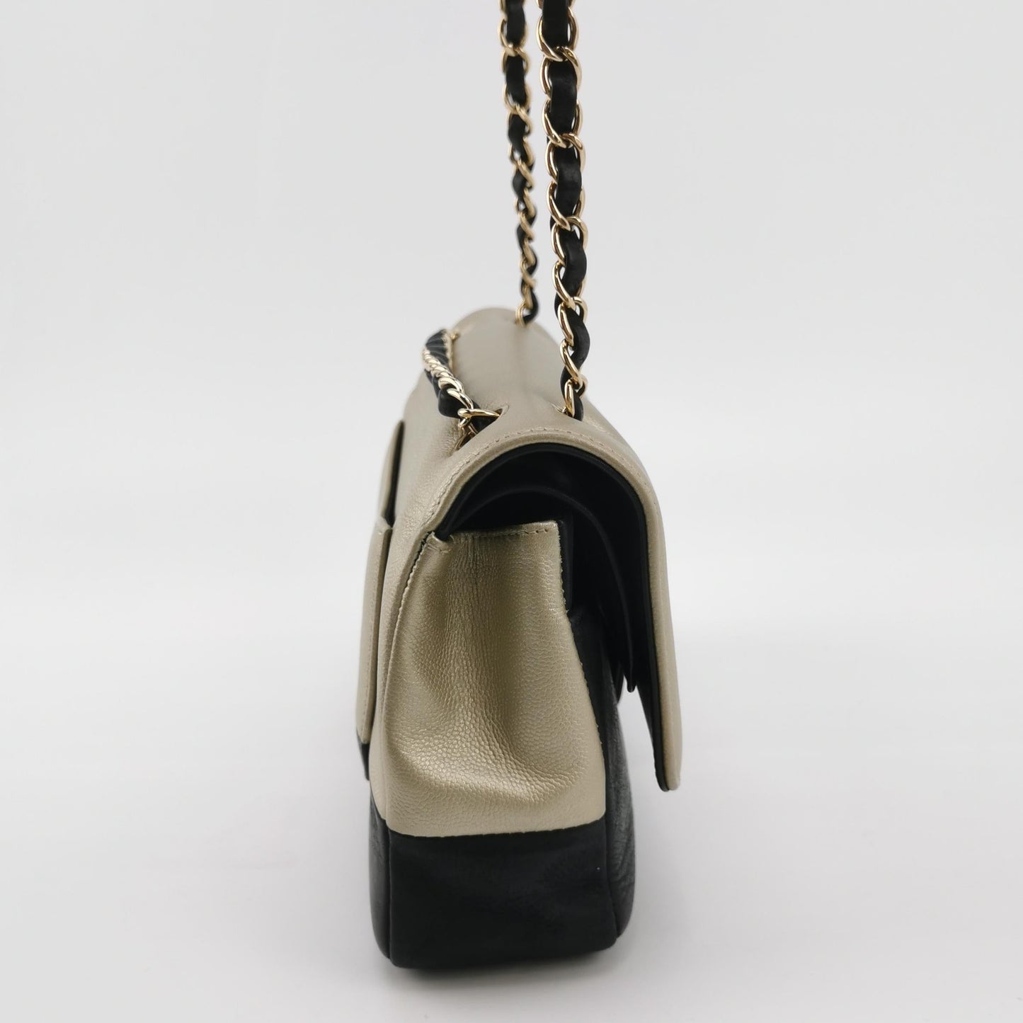 Chanel Classic Flap Gold and Black Calfskin Leather Gold-tone Hardware Shoulder Bag